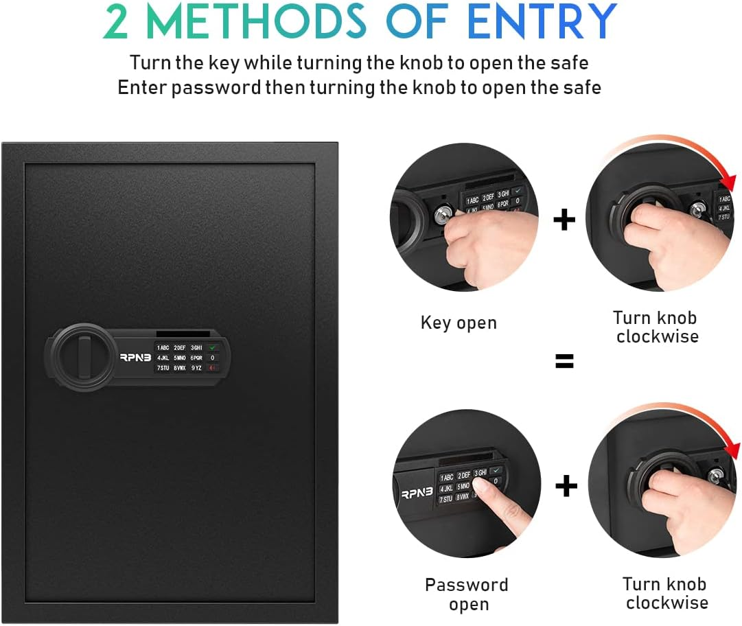 RPNB Deluxe Safe and Lock Box,Money Box,Digital Keypad Safe Box,Steel Alloy Drop Safe, Keypad Lock,Perfect for Home Office Hotel Business Jewelry Gun Cash Use Storage,1.8 Cubic Feet image number 2