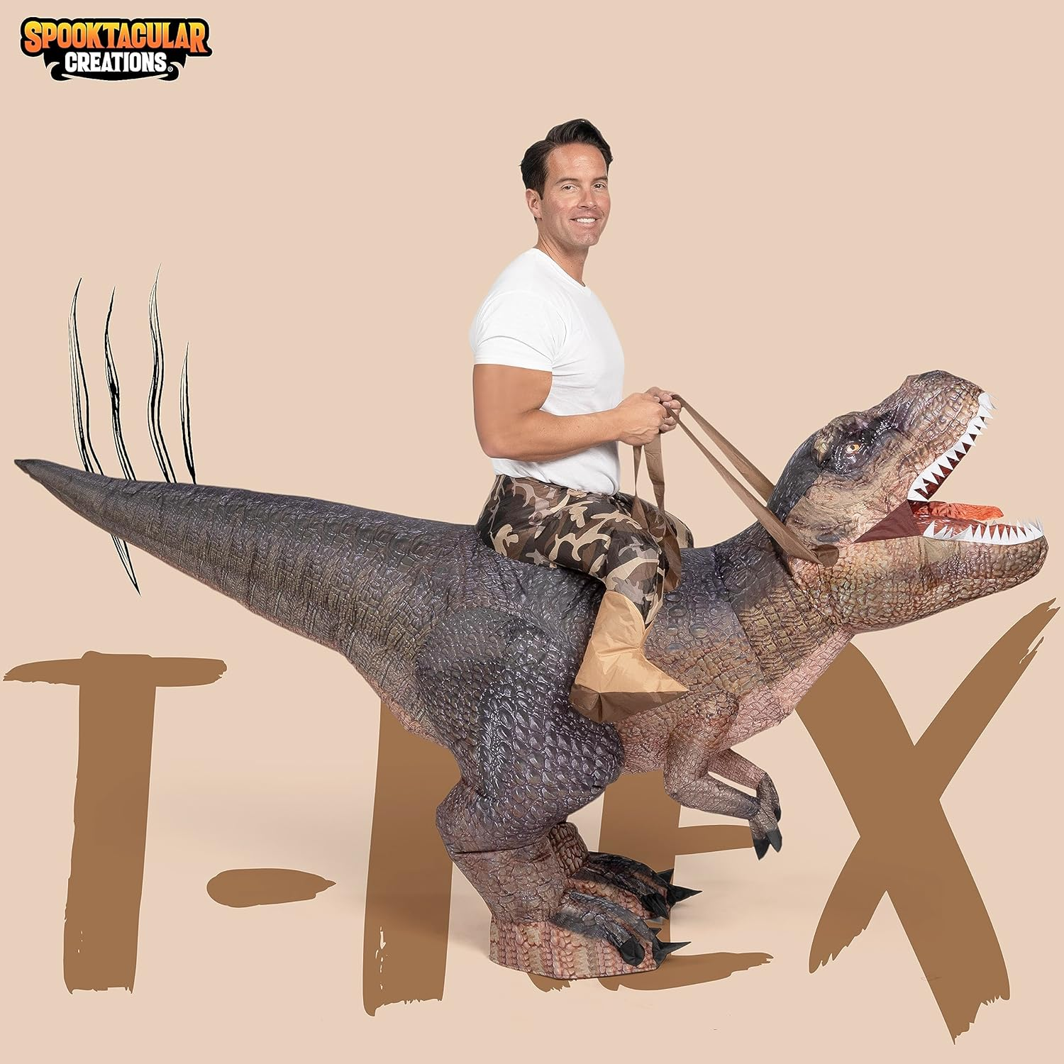 Spooktacular Creations Halloween Inflatable Costume,Dinosaur Ride-On T-Rex Blow up for Dressup image number 2