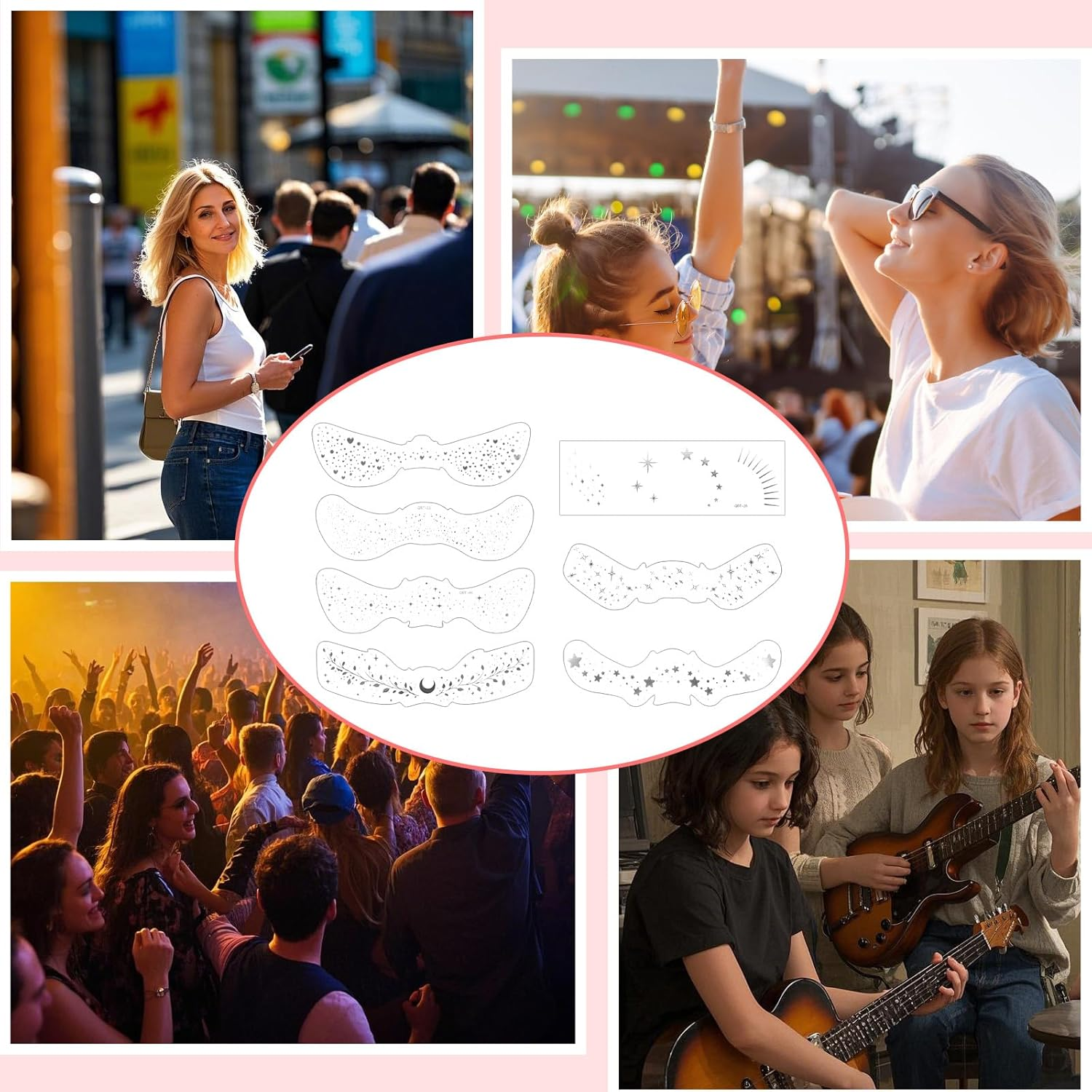 Lasuroa 16Pcs Temporary Glitter Face Tattoos Freckles, Waterproof Face Glitter Speckles Glow up Sparkle Makeup Patches for Festival Carnival Party (Silver) image number 2