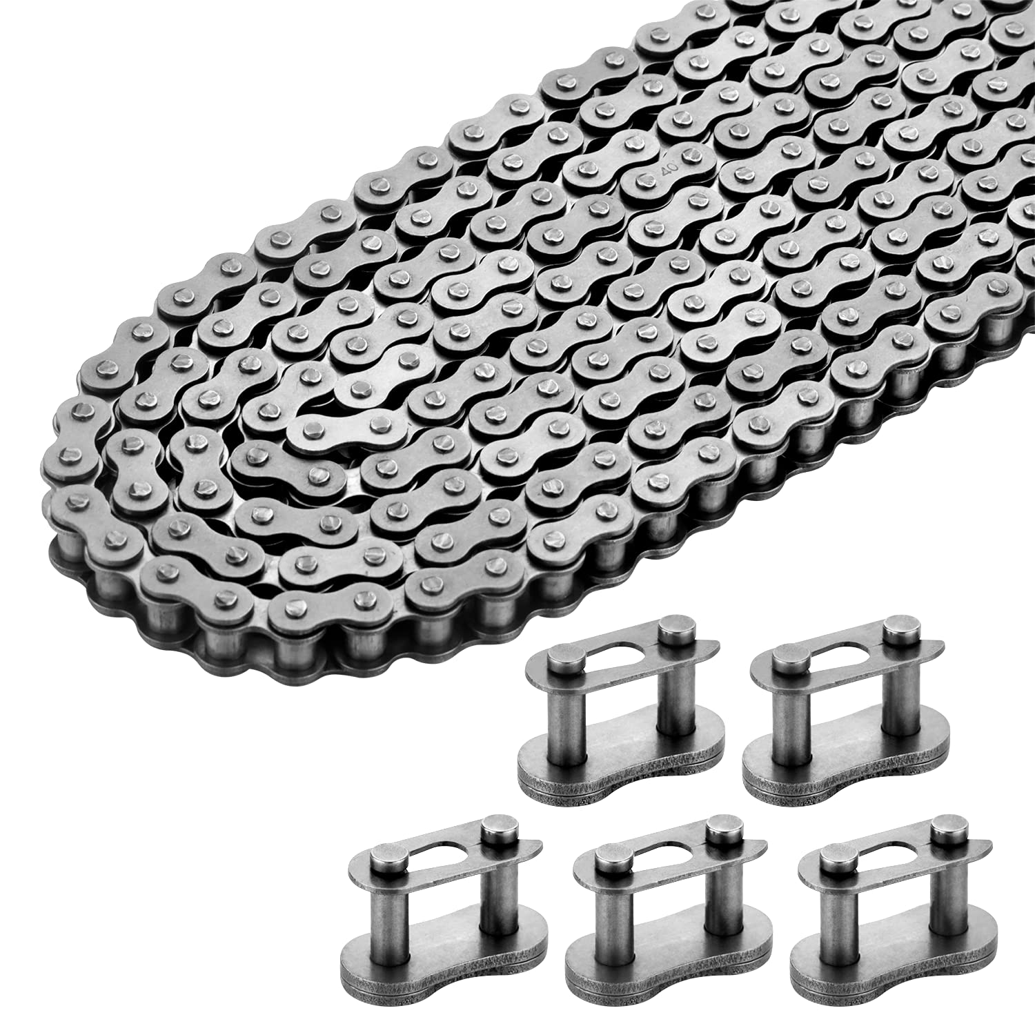 Belleone #40 Roller Chain - 10 Feet #40 Chain with 5 Connecting Links for Go Karts, Mini Bikes, Scooters, Motorcycles, Bycicles, ATV, MTV, Dirt Bike and Other Industrial Machinery - 240 Links image number 2