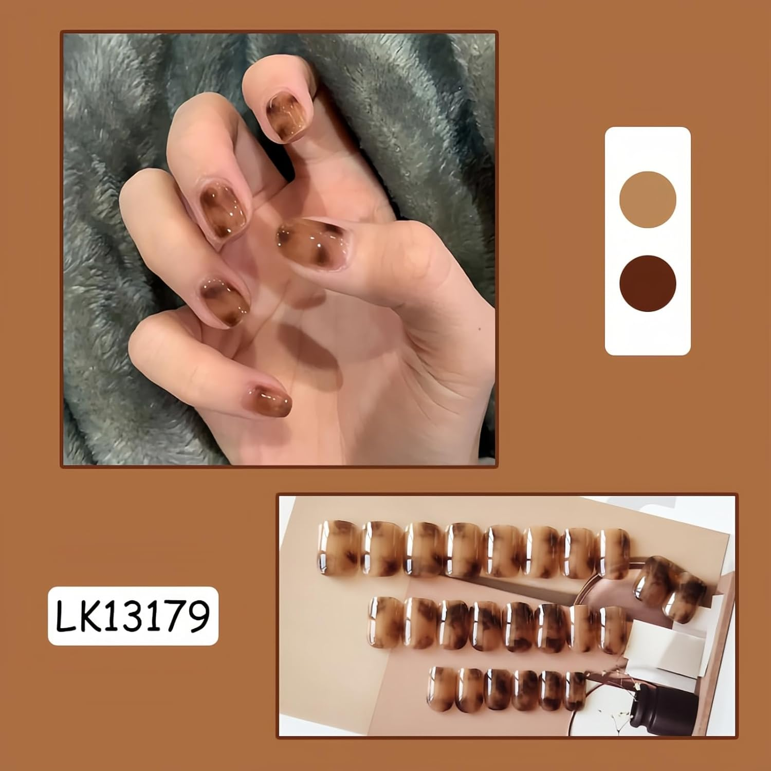 24Pcs Short Oval French Full Cover Nails, Reusable Press on Nails, Glossy Nude, 1 Set, 1 Pack image number 5