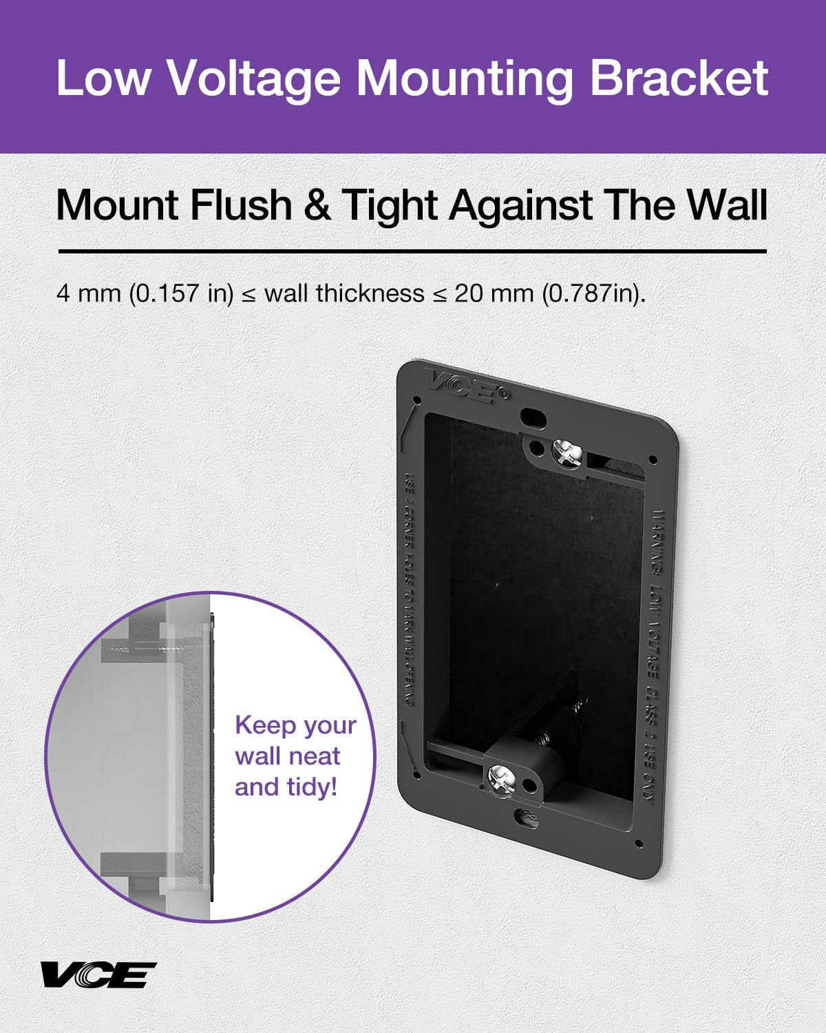 VCE Low Voltage Mounting Bracket (1 Gang, 5 Pack) for Single Gang Wall Plate, Telephone Wires, Network Cables, HDMI, Coaxial, Speaker Cables, Black image number 5