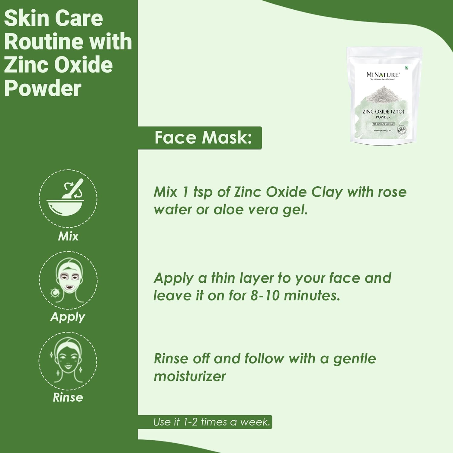 Mi Nature Zinc Oxide Powder 100G(3.5Oz) | Skin Moisturizer | Herbal Skincare | Calming and Protective Properties| Multi-Use | Natural Oil Balancer image number 2