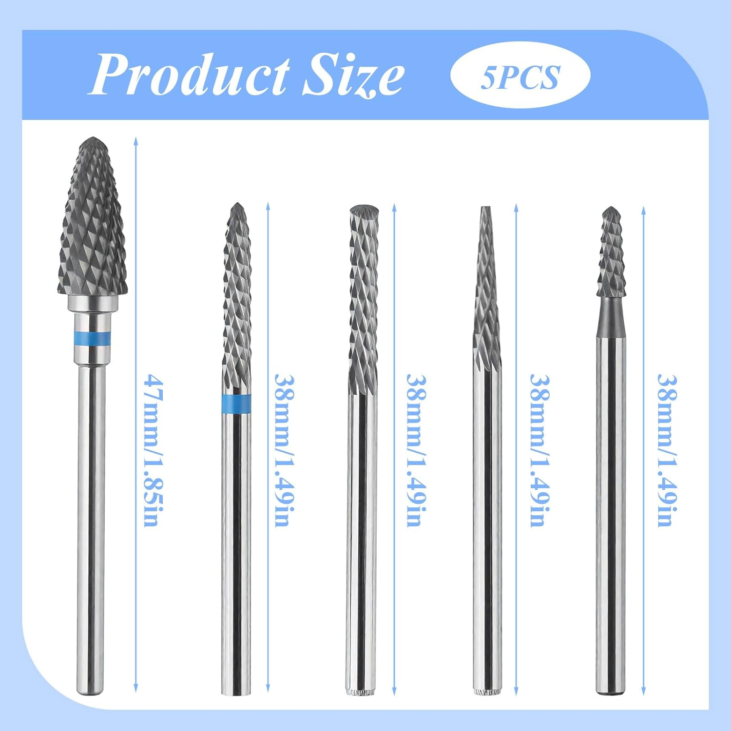 Essencenest 5 Pcs Nail Drill Bits Set, Tungsten Carbide Diamond Nail Drill Bits for Electric E-File Manicure Pedicure Tools, Acrylic Gel Nails Cuticle Remover Kit image number 5