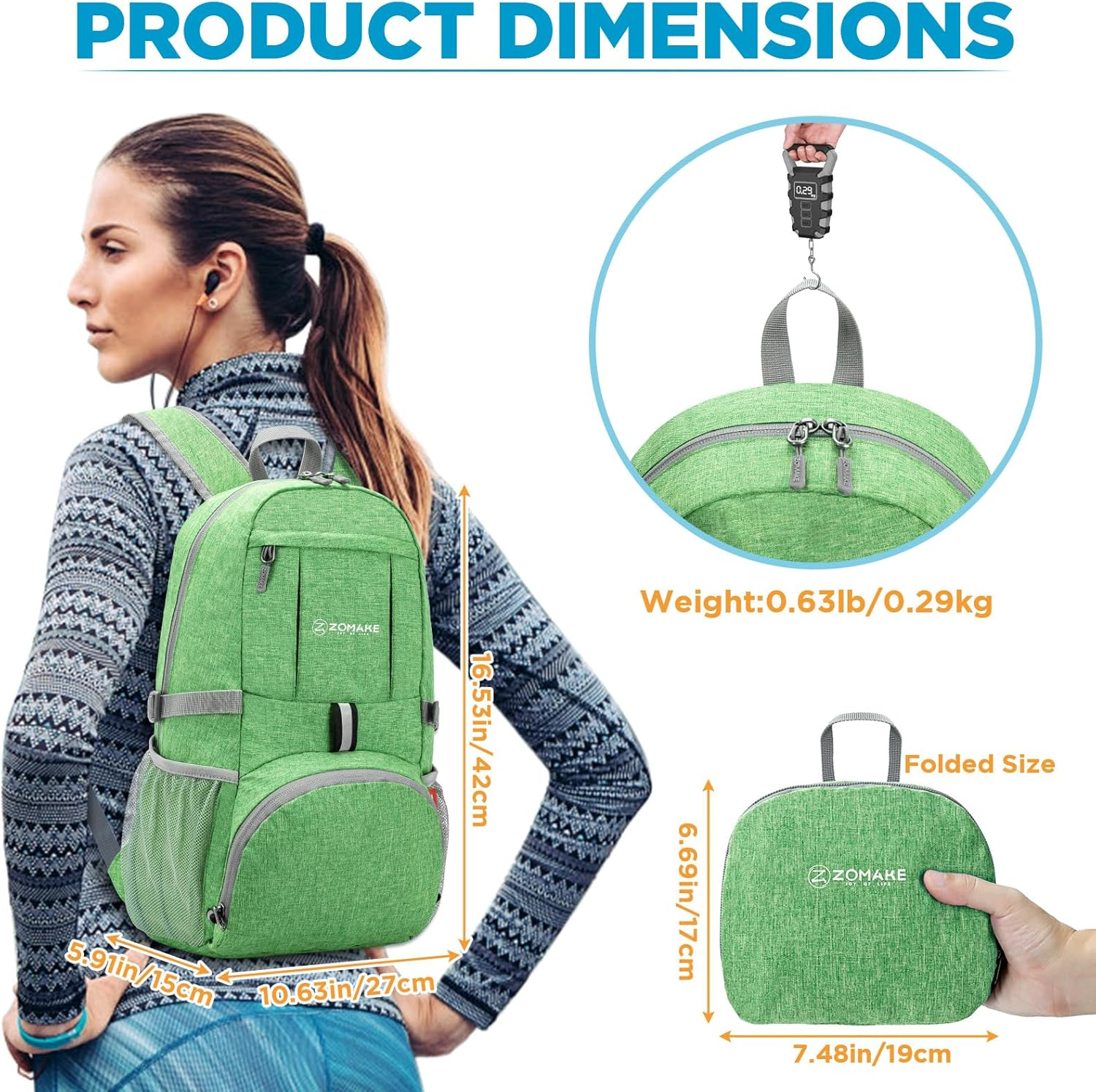 ZOMAKE 25L Foldable Backpack - Lightweight Folding Packs Packable Hiking Daypack for Traveling Walking Outdoor Camping Cycling Holiday Unisex image number 4