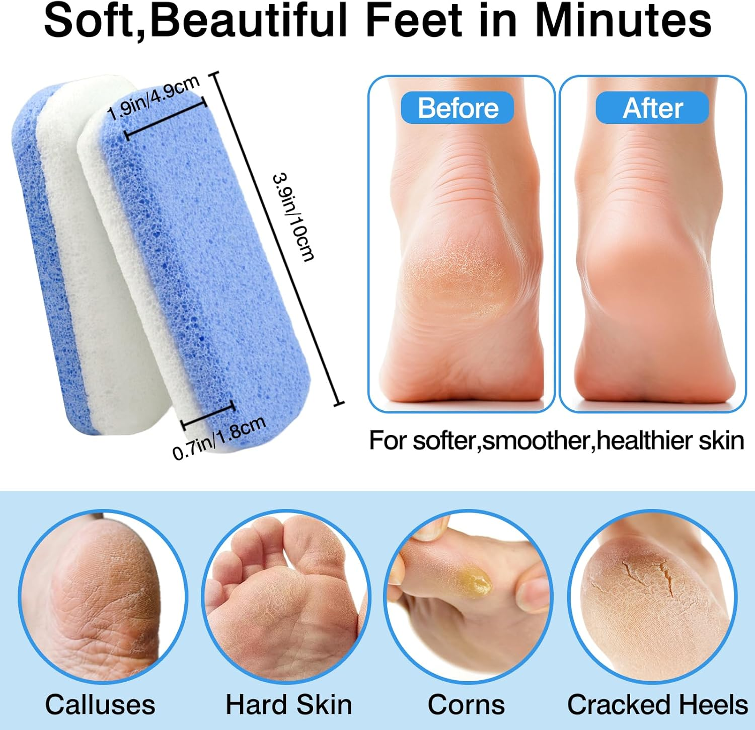 Durable Callus Remover & Dual-Sided Foot Scrubber for Exfoliation and Pedicure ，2-Pack Glass Pumice Stones image number 2
