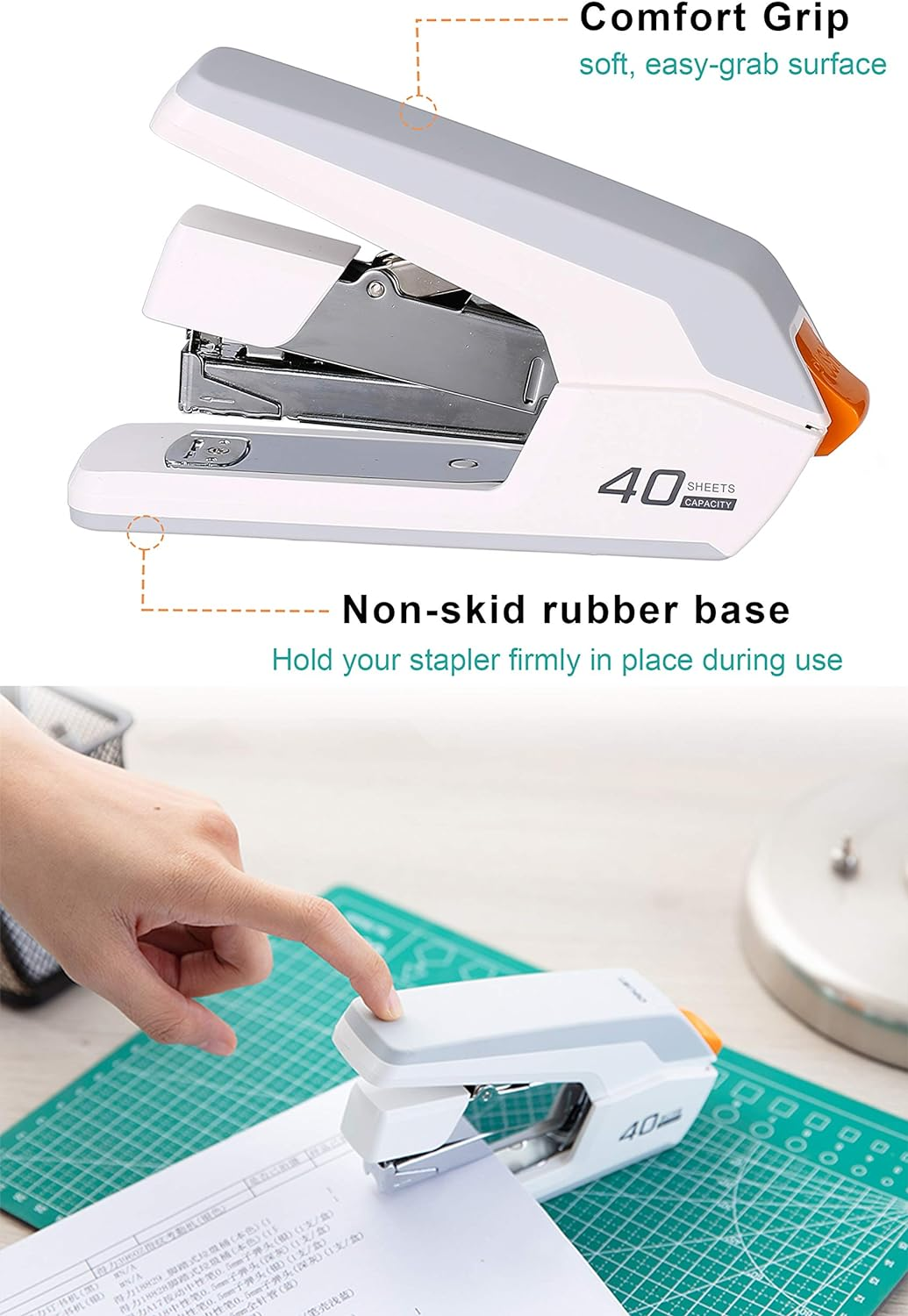 Deli Effortless Desktop Stapler, 40 Sheet Capacity, One Finger Touch Stapling, Easy to Load Ergonomic Heavy Duty Stapler, Includes 1500 Staples and Staple Remover image number 2