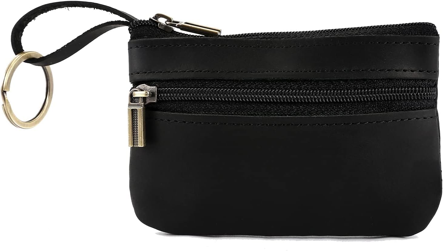 JDFHFGB Coin Purse Leather Mini Pouch - Slim Small Coin Bag with Key Ring & Card Holder, Double Zip Wallet Organizer for Men Women， Compact Size 11X7.5Cm, Brown,