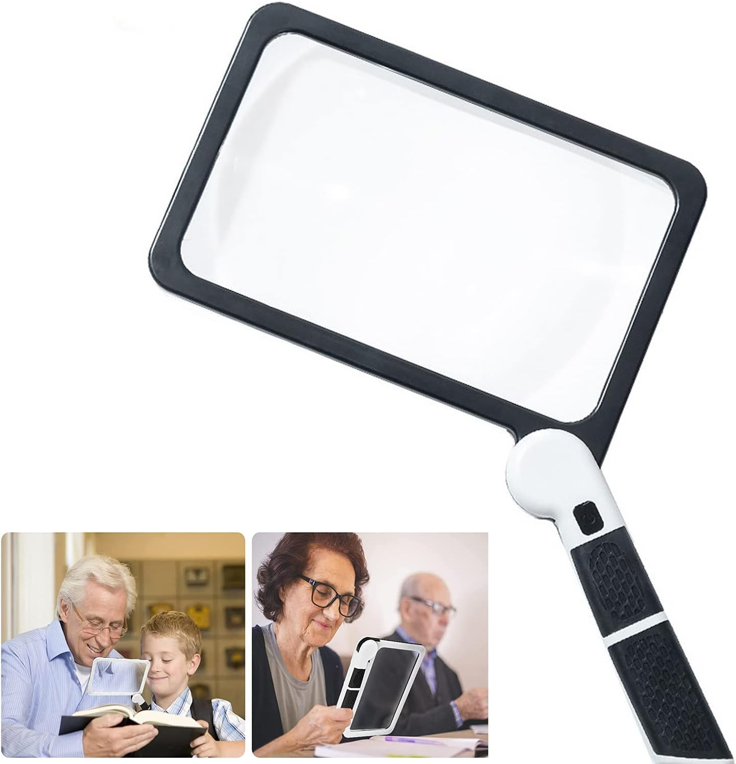 5X Magnifying Glass for Reading, 7.3 * 4.4" Full-Page ，Large Folding Lighted Magnifier with 48 LED Lights (3Modes), Rectangular Handhold Magnify Lens Gifts for Seniors Reading Books, Prints -Black image number 2