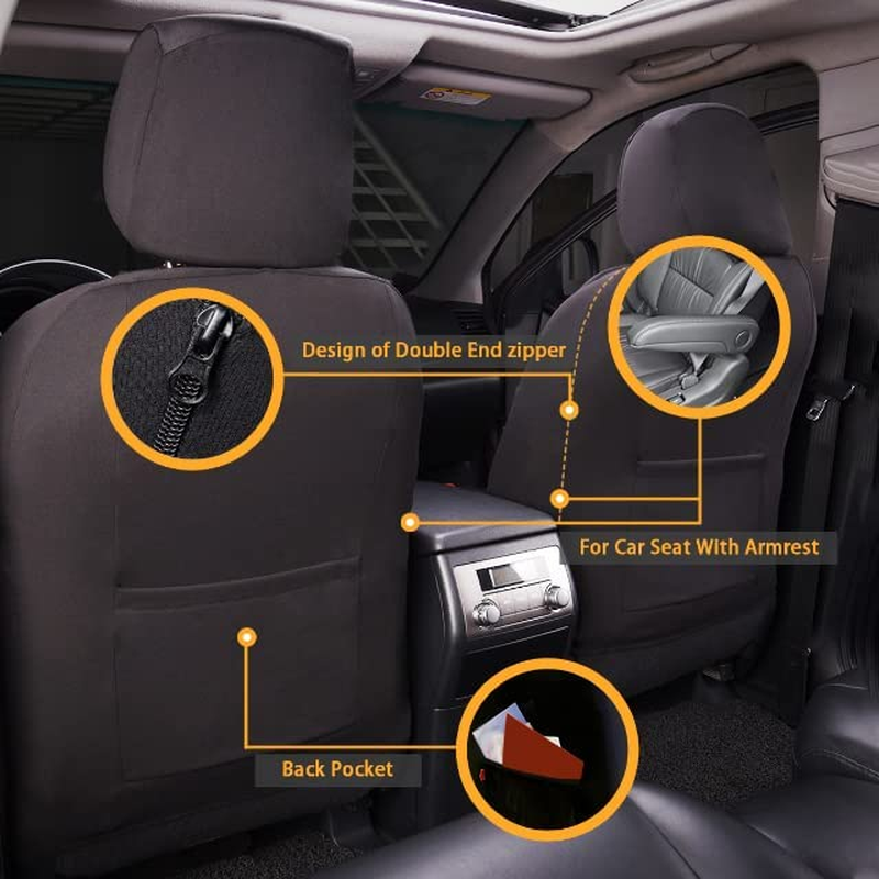 Flying Banner Gabardine Mesh Front Car Seat Covers Airbag Compatible Protector Universal for Most Car Truck Vans Suvs (Black and Grey) image number 3