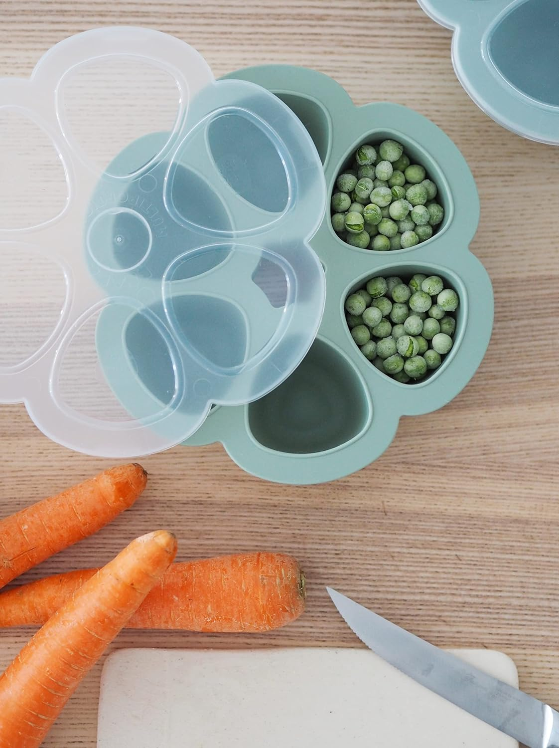 BEABA Multi-Portion Premium Grade Silicone, Extreme Thermal Resistance, Oven and Microwave, 6 Independent Cells, Airtight Lid, Made in Italy, 6 X 150 Ml, Sage Green