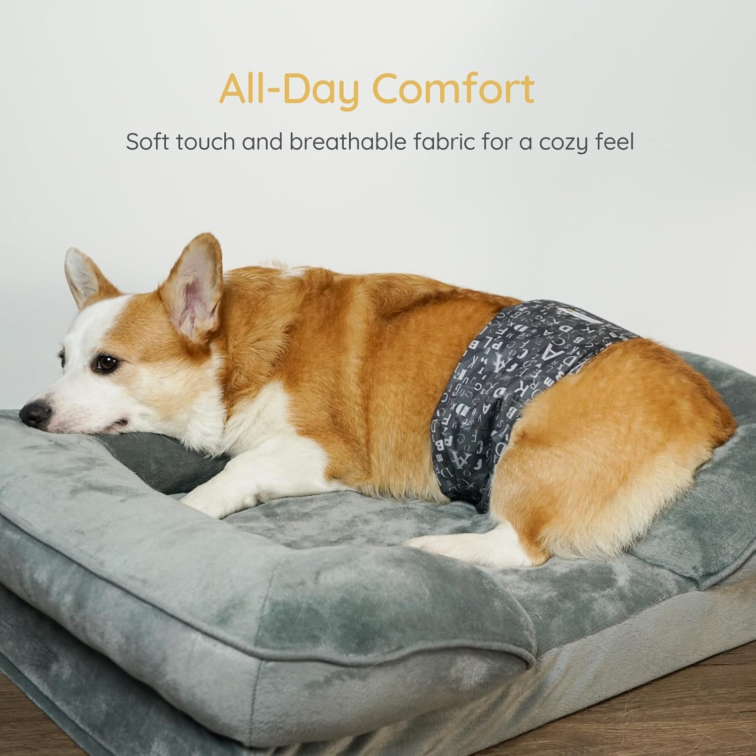 Bella & Pal Male Dog Diapers 3 Pack, Reusable, Washable Belly Bands for Male Dogs, Comfortable and Absorbent Dog Wraps, Adjustable & Leak-Proof, L Size (Waist 16-20"), Gray image number 6