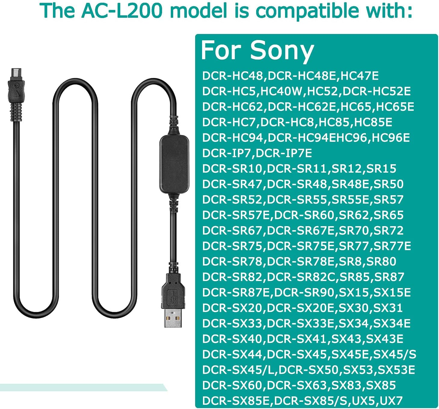 AC-L200 AC-L25A USB Cable for Sony DSC-HX1 DCR-UX5 UX7 HDR-XR100 NEX VG30 VG900 DEV-50 FDR-AX33