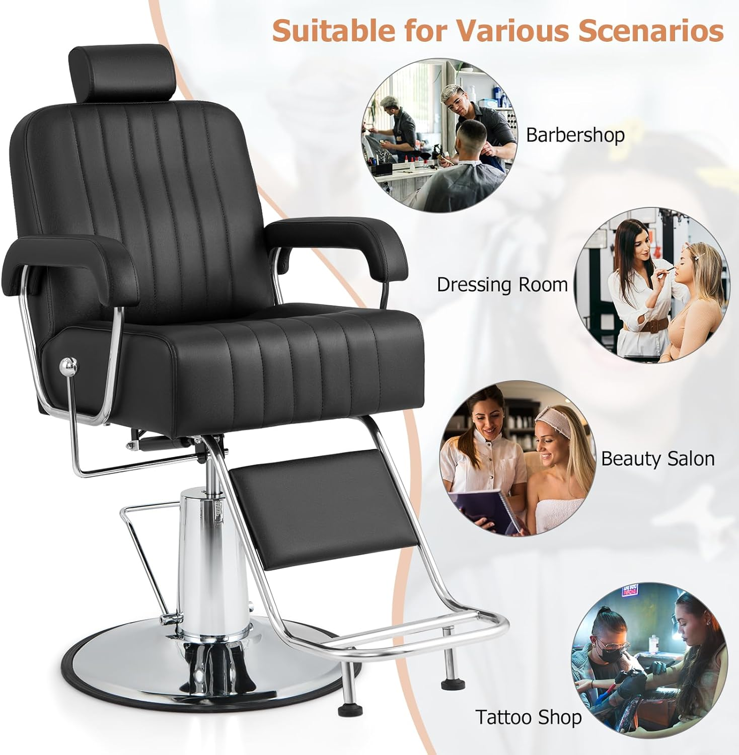 Costway Salon Chair, Hydraulic Barber Swivel Chair W/Adjustable Headrest & Reclining Backrest, Height Adjustment, Heavy Duty Hydraulic Pump, Beauty Hair Salon Equipment, Max Load Weight 150 KG image number 1