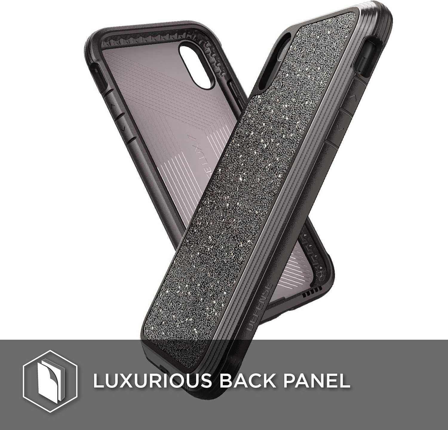 X-Doria Defense Lux Series, Iphone XR Case - Military Grade Drop Tested, Anodized Aluminum, TPU, and Polycarbonate Protective Case for Apple Iphone 6 XR, 6.1" Inch LCD Screen (Dark Glitter) - Black image number 4