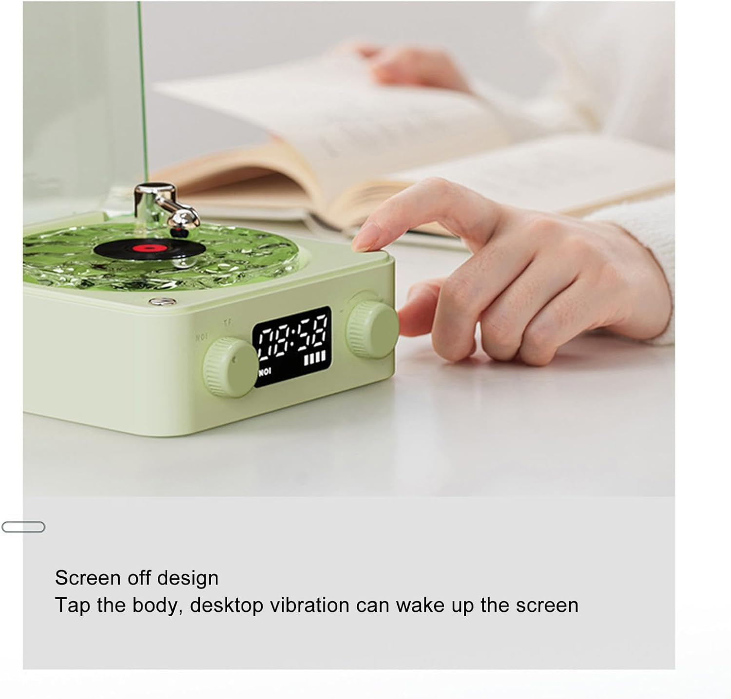 Sxhlseller the Waves Player, Waves Vintage Record Player Speaker, Mini Portable Retro Sleep Aid Speakers, Retro Record with Ambient Light for Bedroom (Green) image number 3