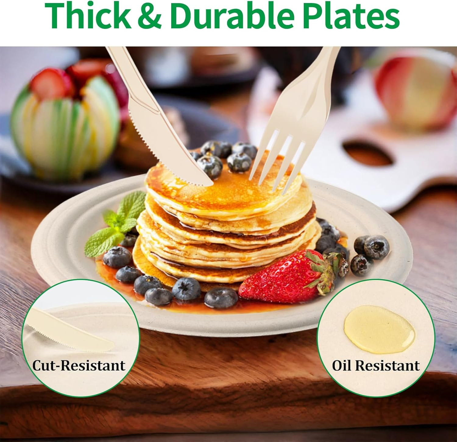 Yazoni Compostable Plates and Utensils - 350PCS Eco Friendly Bagasse Plate, 7 & 9 in Paper Plates and Bowls, 12Oz Cup, Reusable Compostable Cutlery Set, Biodegradable Plate for Camping, Party, Dinner image number 6