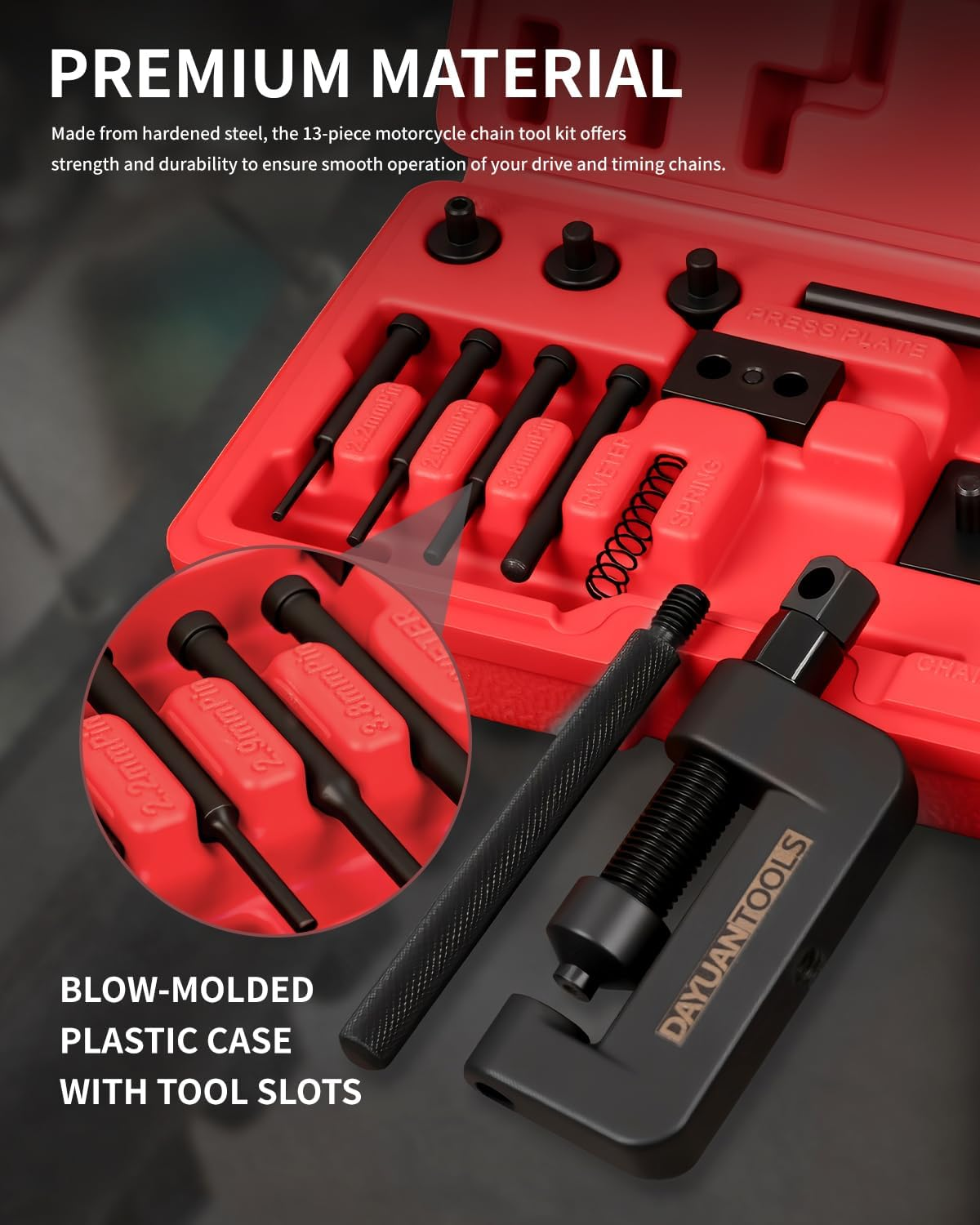 Chain Breaker 13-Piece Set with Carrying Case &ndash; Chain Cutter and Riveter for Motorcycle, Bike, ATV image number 2