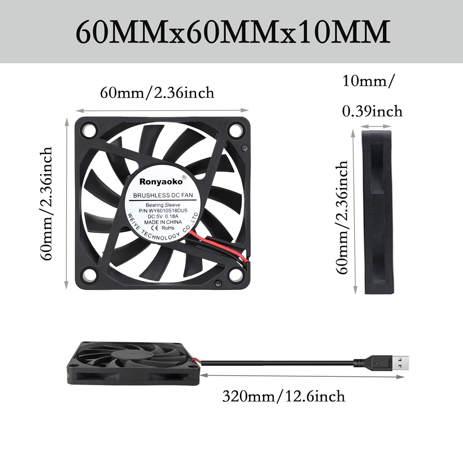 5V 0.18A USB 60X60X10Mm 6010 Brushless DC Computer CPU Heat Sink Cooling Cooler Fan 60Mm X 10Mm image number 2