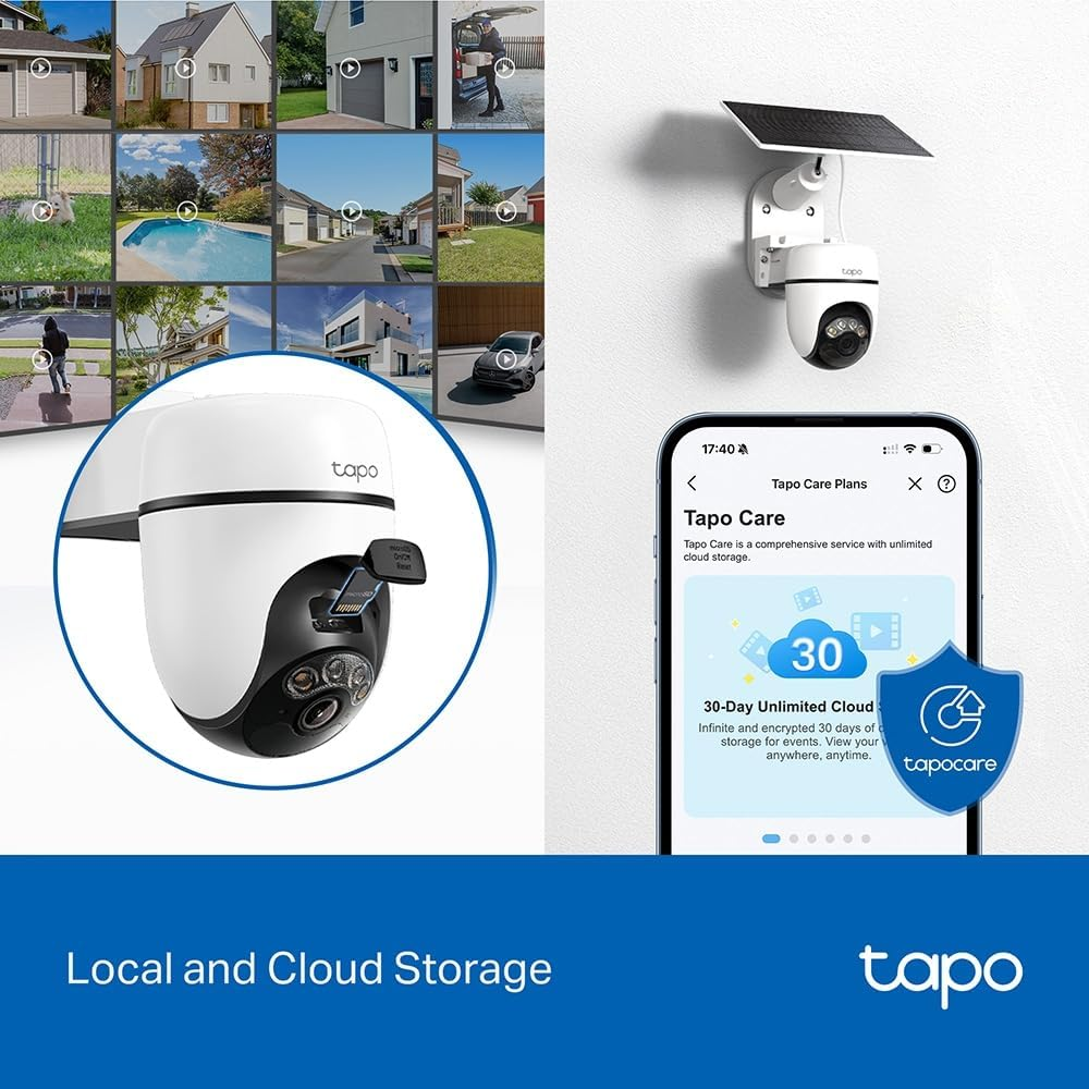 Tapo Solar-Powered Pan/Tilt Security Camera Kit, 2K 3MP, 360&deg; AI Tracking, Upgraded Patrol Mode, Free AI Detection, Sound/Light Alarm, Colour Night Vision, IP65, Local or Cloud Storage(Tapo C610 KIT) image number 3