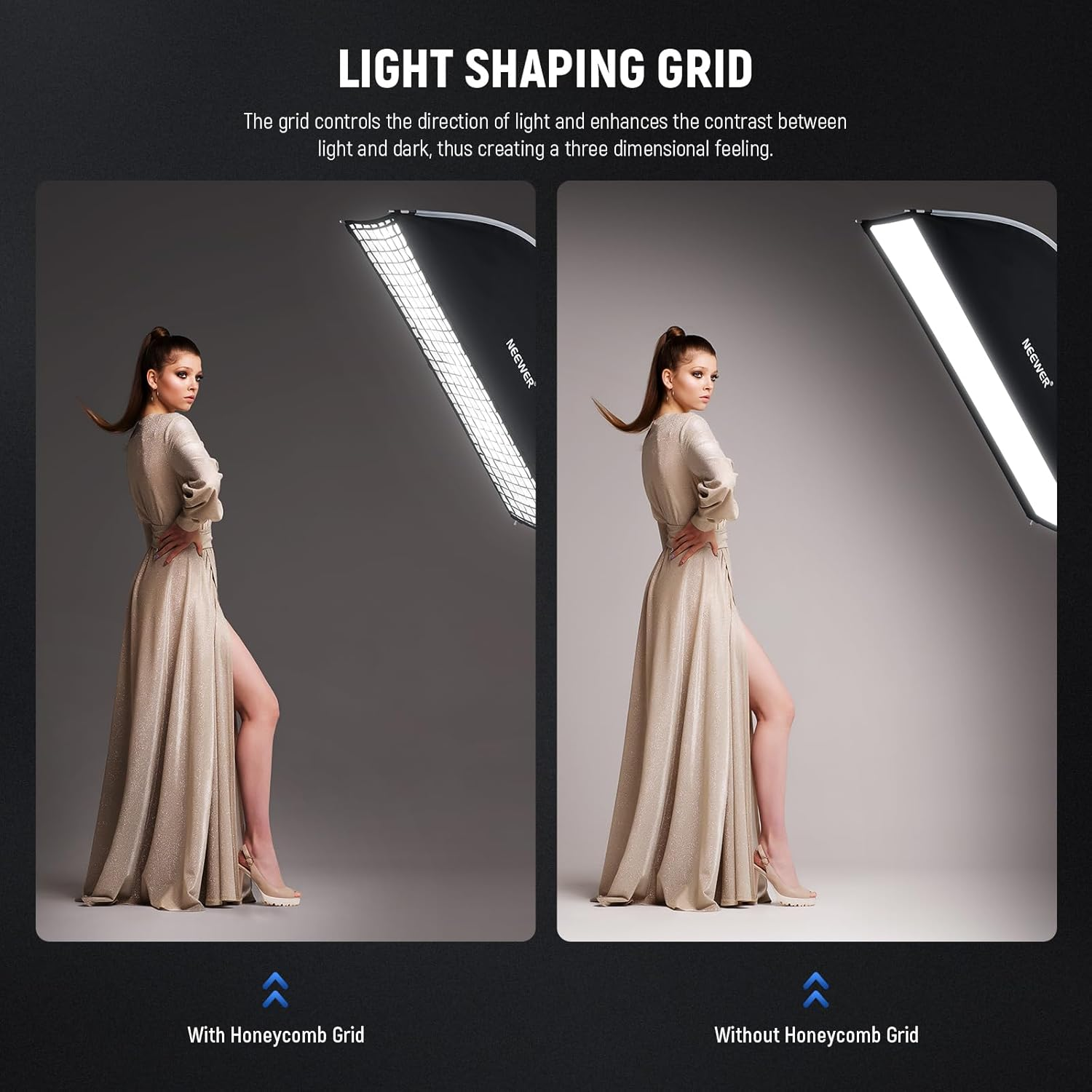 NEEWER 12"X47" Quick Setup Foldable Rectangular Strip Softbox Bowens Mount with Diffusers/Honeycomb Grid/Bag, Compatible with Godox Aputure 120D Video Lights Q4 Studio Flash Strobes, NS17S image number 2