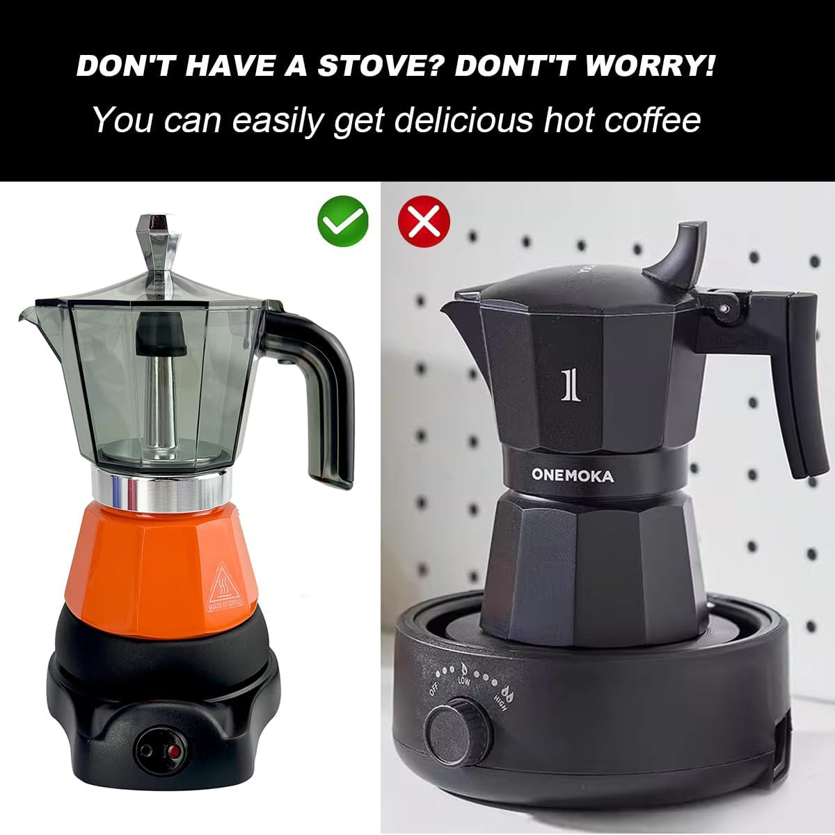 Mornest Electric Moka Pot Coffee Maker, Electric Espresso Maker Auto Shutoff, Italian Classic, 360 Degree Rotating Base, Portable Home Travel, 3/6 Cups (150/300Ml) (Orange, 3 Cups)