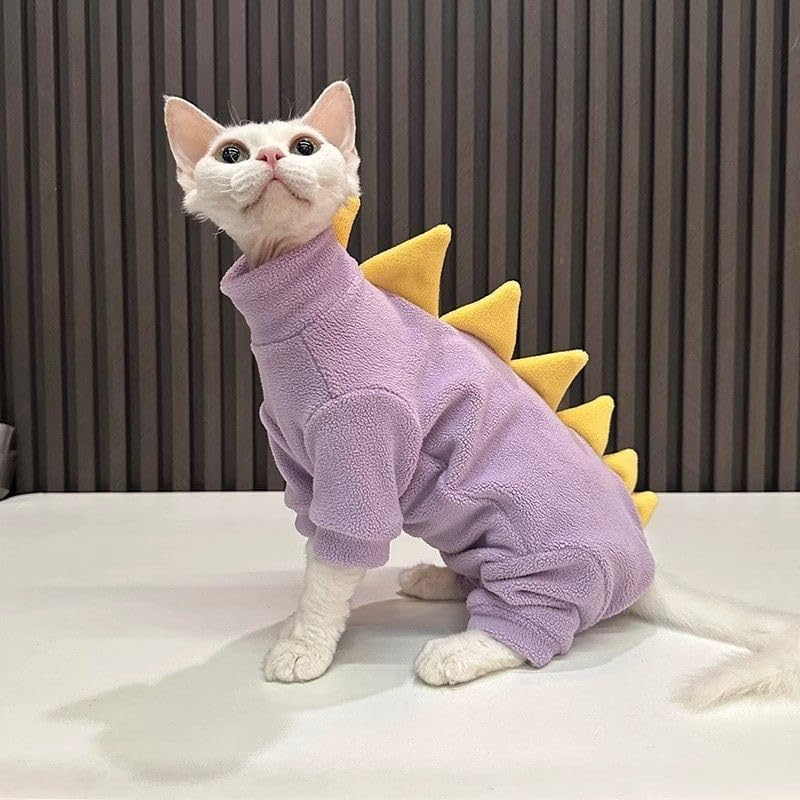 Four Leg Cat Clothes Pjamas Warm Jumpsuit Elastic Pet Clothes for Cat Suit Clothes (Purple, XS)