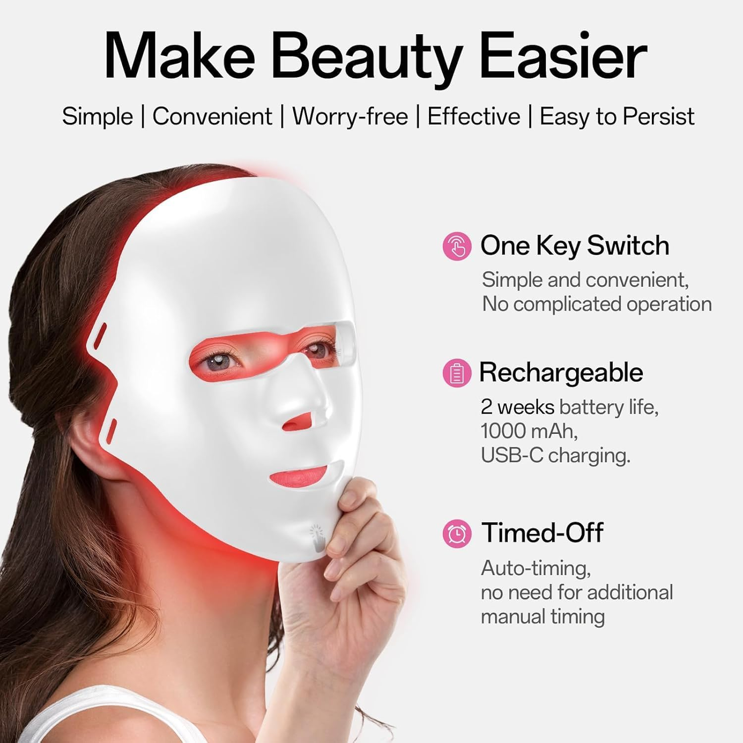 Red Light Therapy LED Face Mask - 7 Color Light Mask for Anti-Aging, Wrinkles & Acne Treatment - Wireless Rechargeable Skin Care image number 4