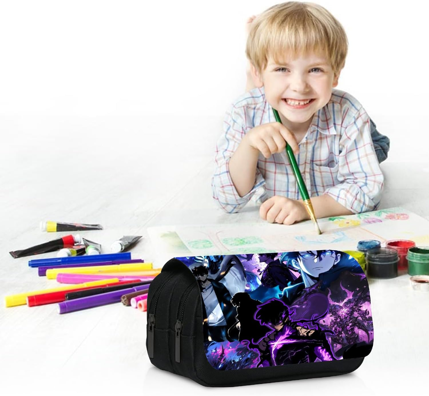 UBBY Solo Leveling Pencil Case Double Layer with Zipper 20 X 10 X 9 Cm Pencil Case for School Office Travel Teens - Polymorphism image number 3