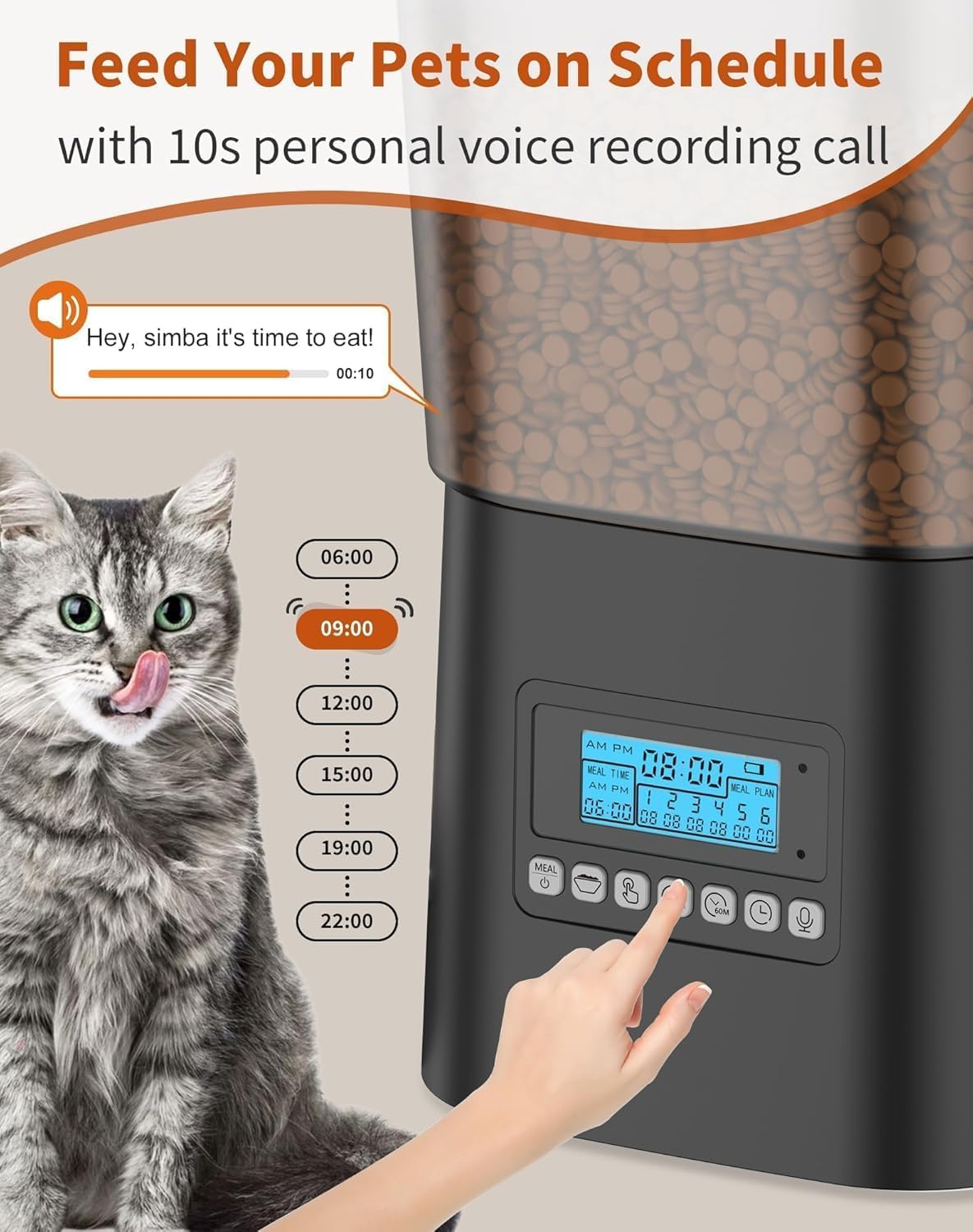 Honeyguardian Automatic Cat Feeder 2 Bowls, 3.5 L Automatic Feeder, Even Food Distribution for Cats and Dogs, Voice Recording, 1-6 Meals a Day image number 3