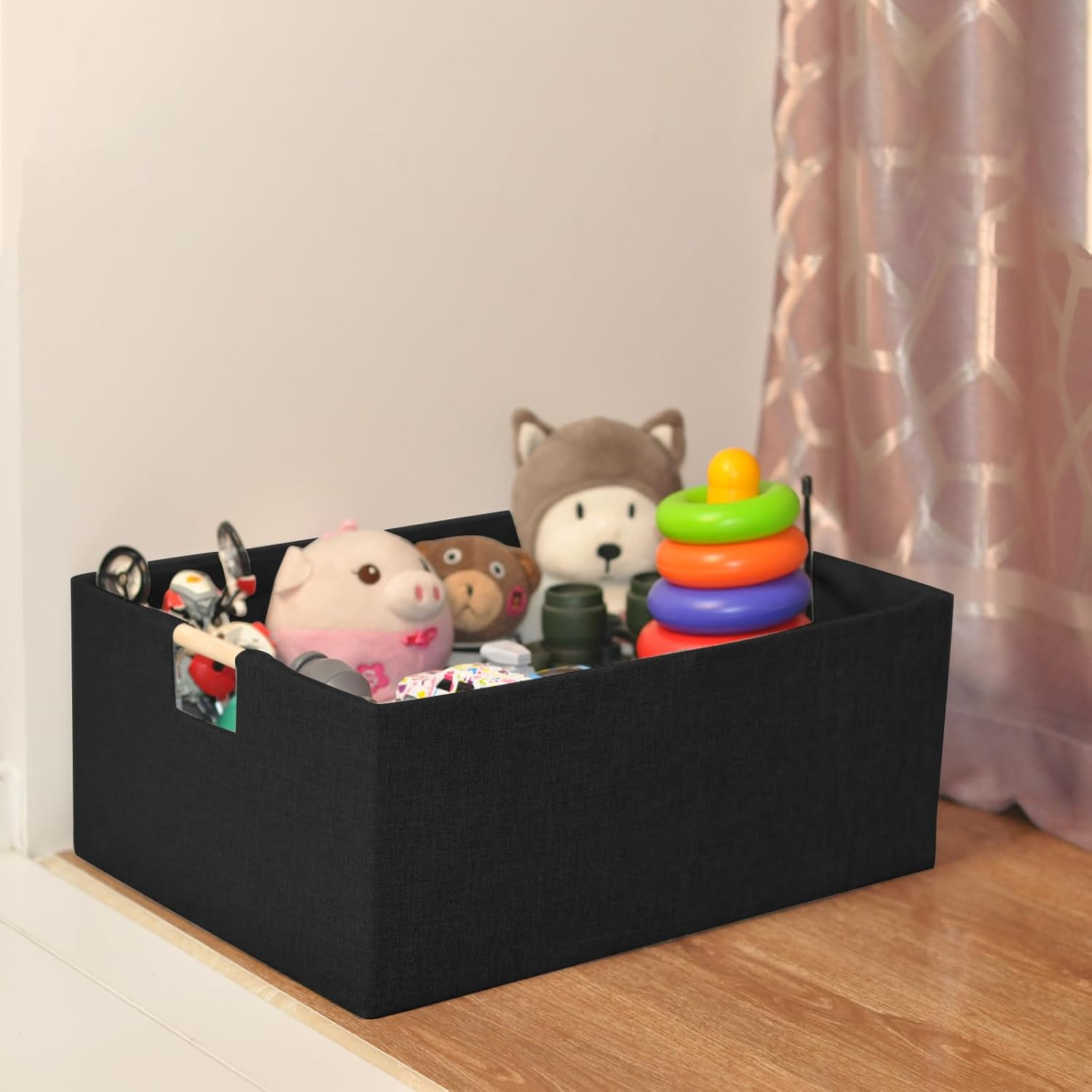 Xianshengle Storage Bins & Fabric Storage Basket for Shelves - Decorative Baskets Storage Box Cubes Containers W/Handles for Closet Shelf Nursery Toy, Home, Office, Books,Bathroom (Black) image number 1