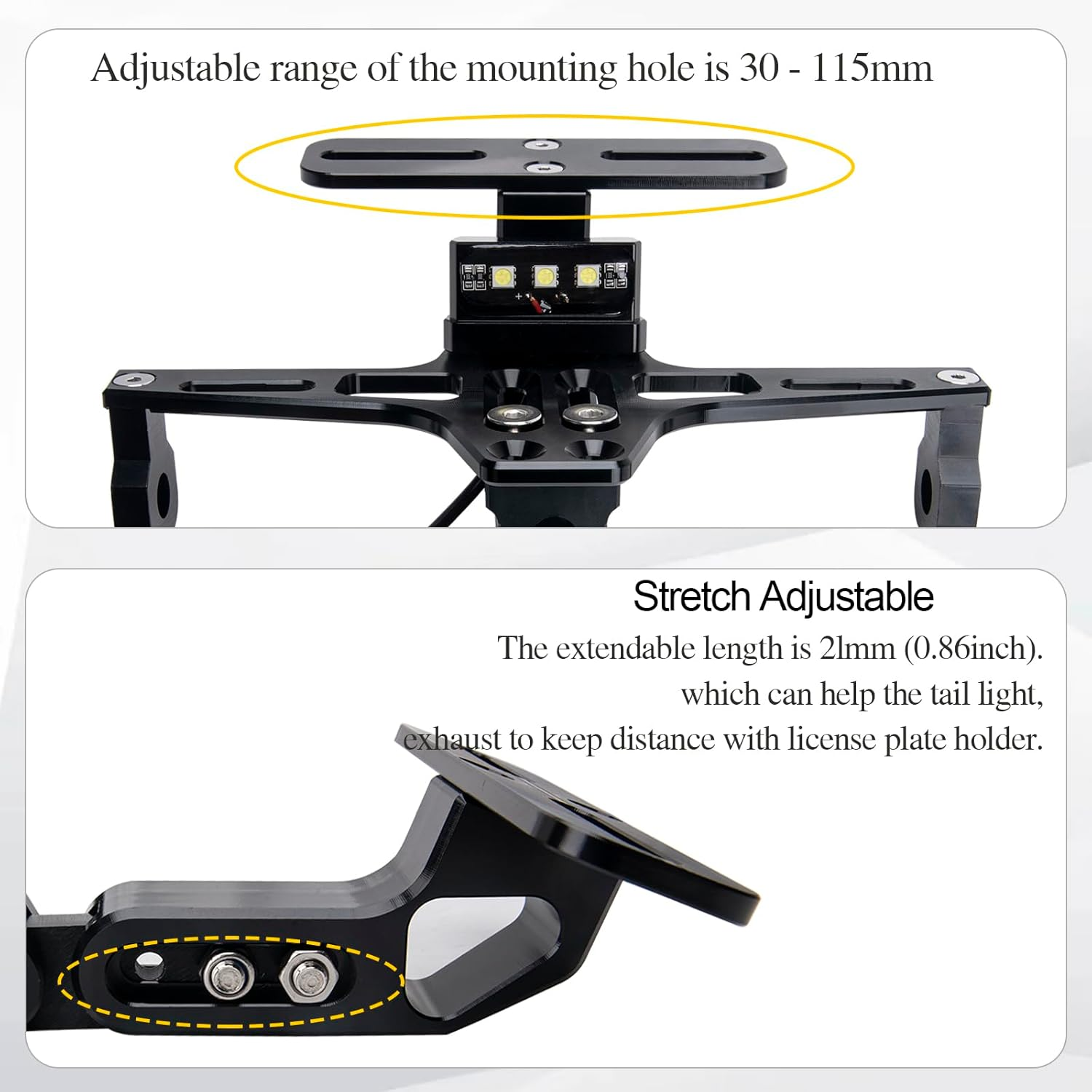 Motorcycle License Plate Bracket, Universal Fender Eliminator Kit Tail Tidy Compatible with Suzuki Yamaha Kawasaki Ducati Honda BMW (Black) image number 6