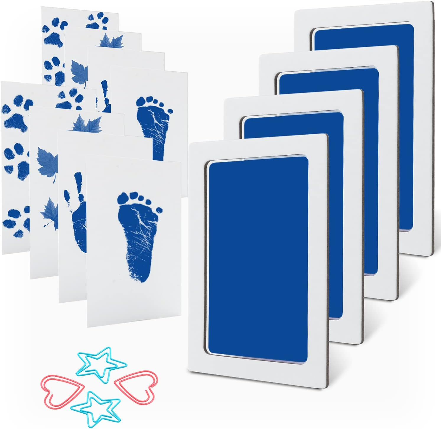 Mengni Baby Footprint Kit Hand Footprint Kit Dog Paw Print Kit Clean Touch Ink Pad Inkless Hand and Footprint Kit Handprint Kit Baby Registry Search with 4 Ink Pads and 8 Imprint Cards