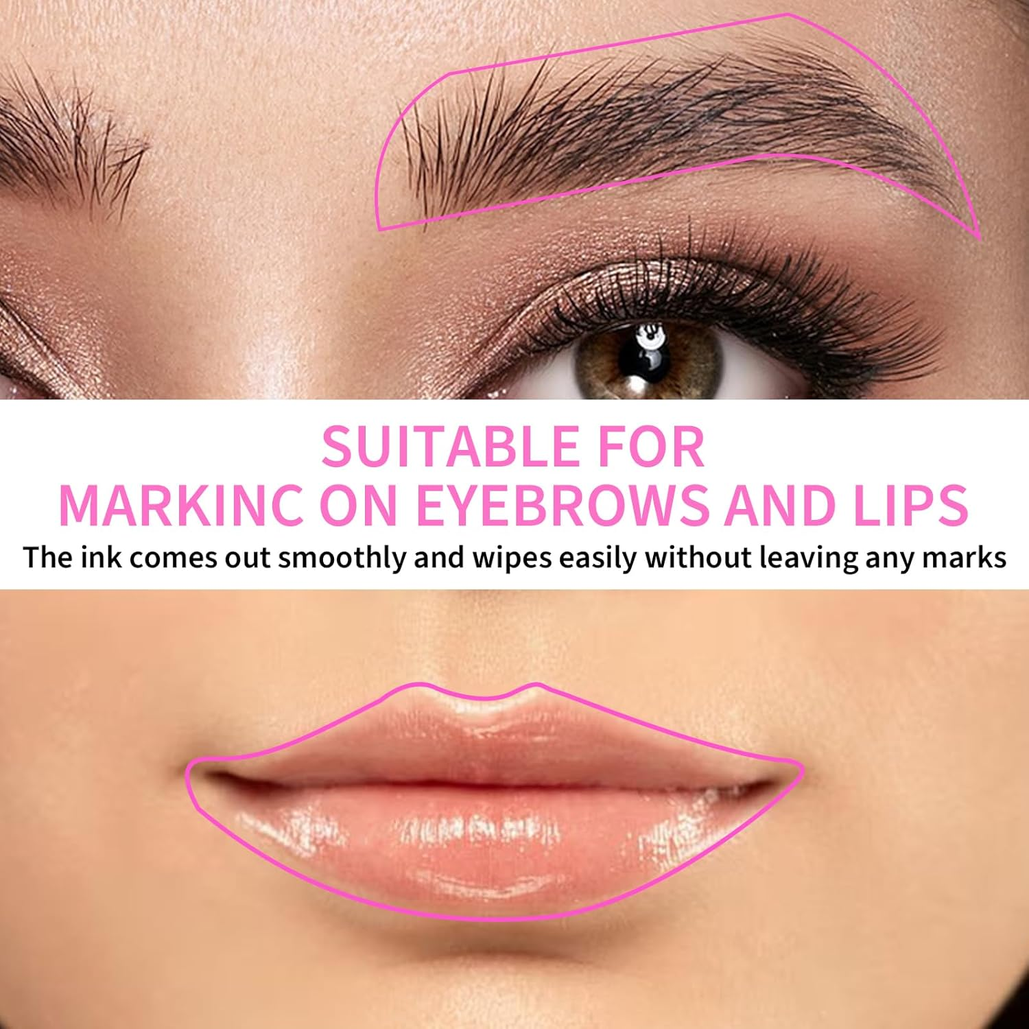 Eyebrow Microblading Marker Pen, 2 Pcs Brow Mapping Pens with with 4 Replacement Refills and 1 Ruler, Makeup Tattoo Skin Marker Pen, Brow Lamination Supplies for Eyebrow Lip Skin(Pink) image number 5