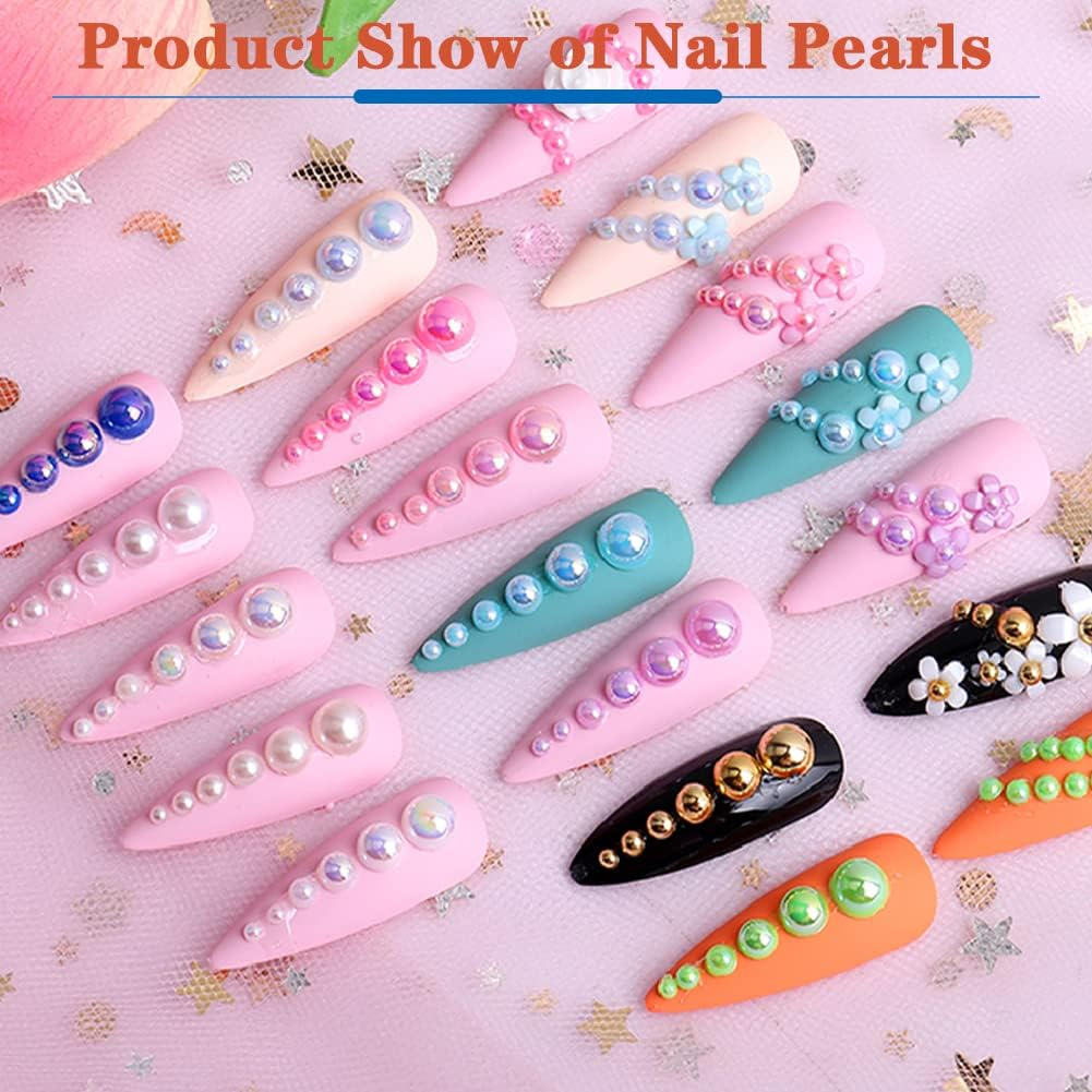 Aodse 6000 Pcs Nail Pearls for Nails Art, AB White Half Pearl for Crafts, Face Eyes Makeup, Charms DIY Crafting Charms Decorations Accessories - Ab Black image number 5