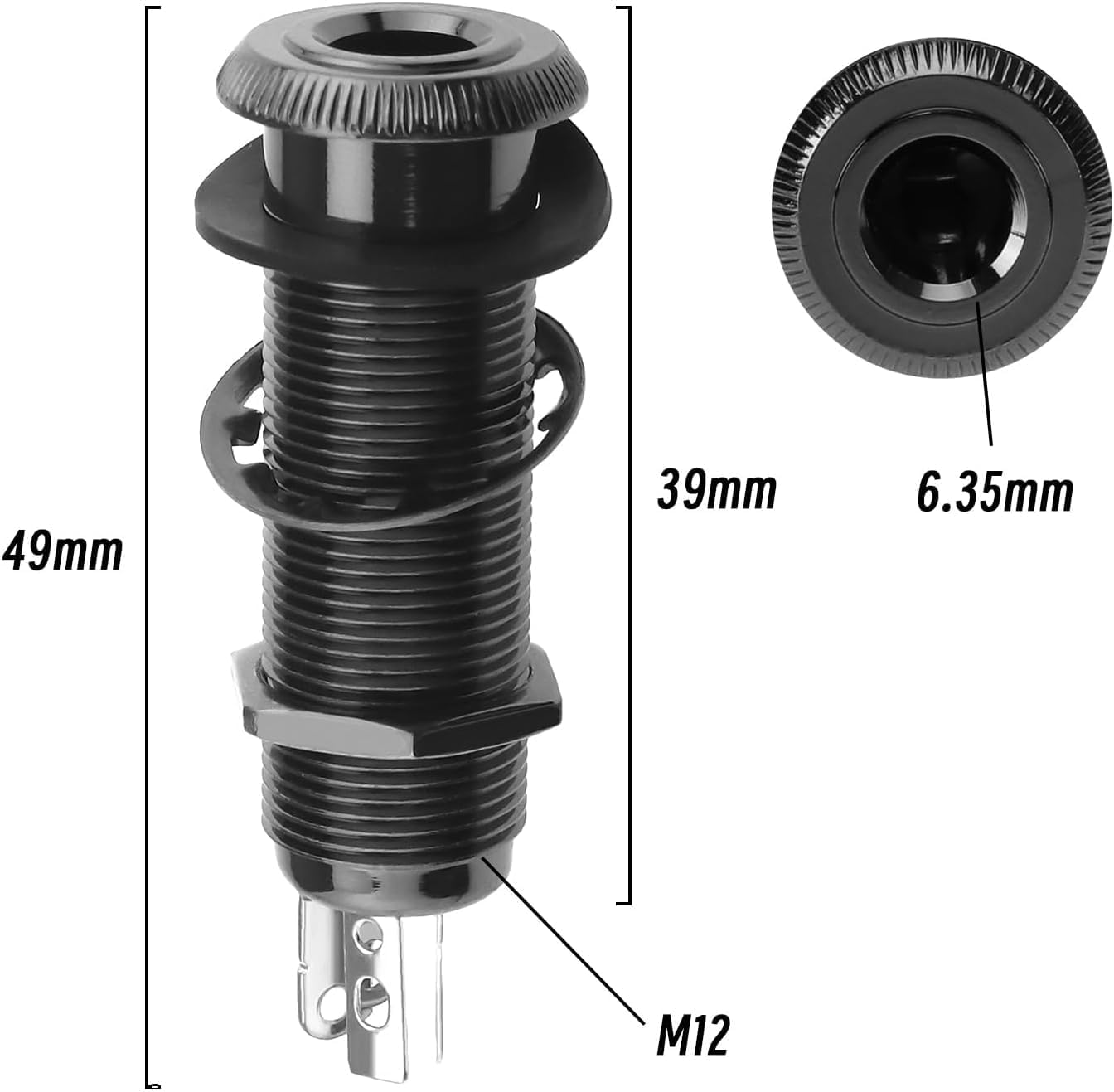 2 Pcs Black 1/4 Inch Stereo Barrel Jack Sockets, Input Output End Pin Socket for Electric Guitar Bass Instrument Accessories (Black) image number 6