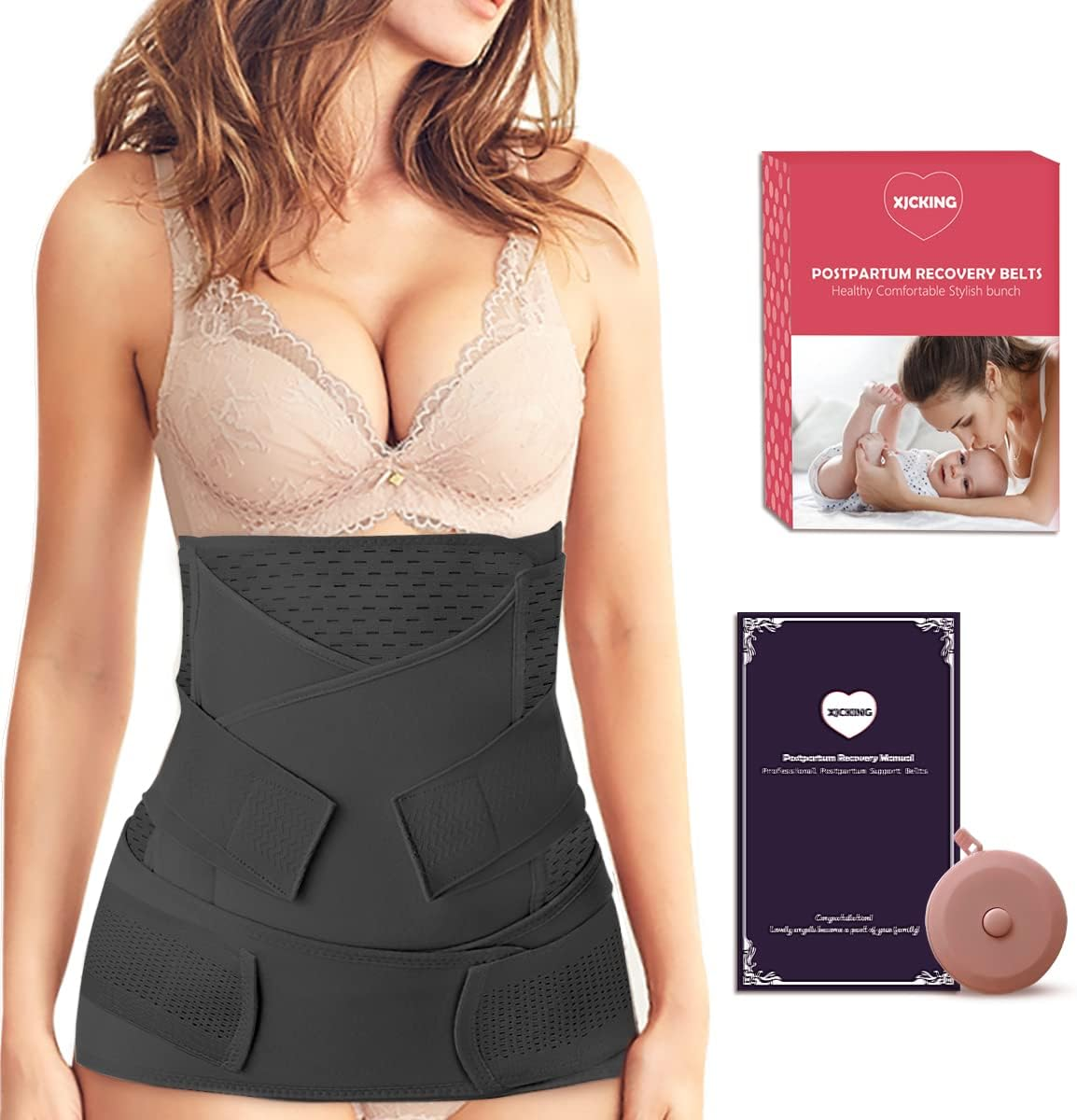 XJCKING Postpartum Belly Band Wrap 3 in 1 Belt, C Section Binder Waist/Pelvis Girdle Body Shaper for Caesarean Natural Birth image number 2
