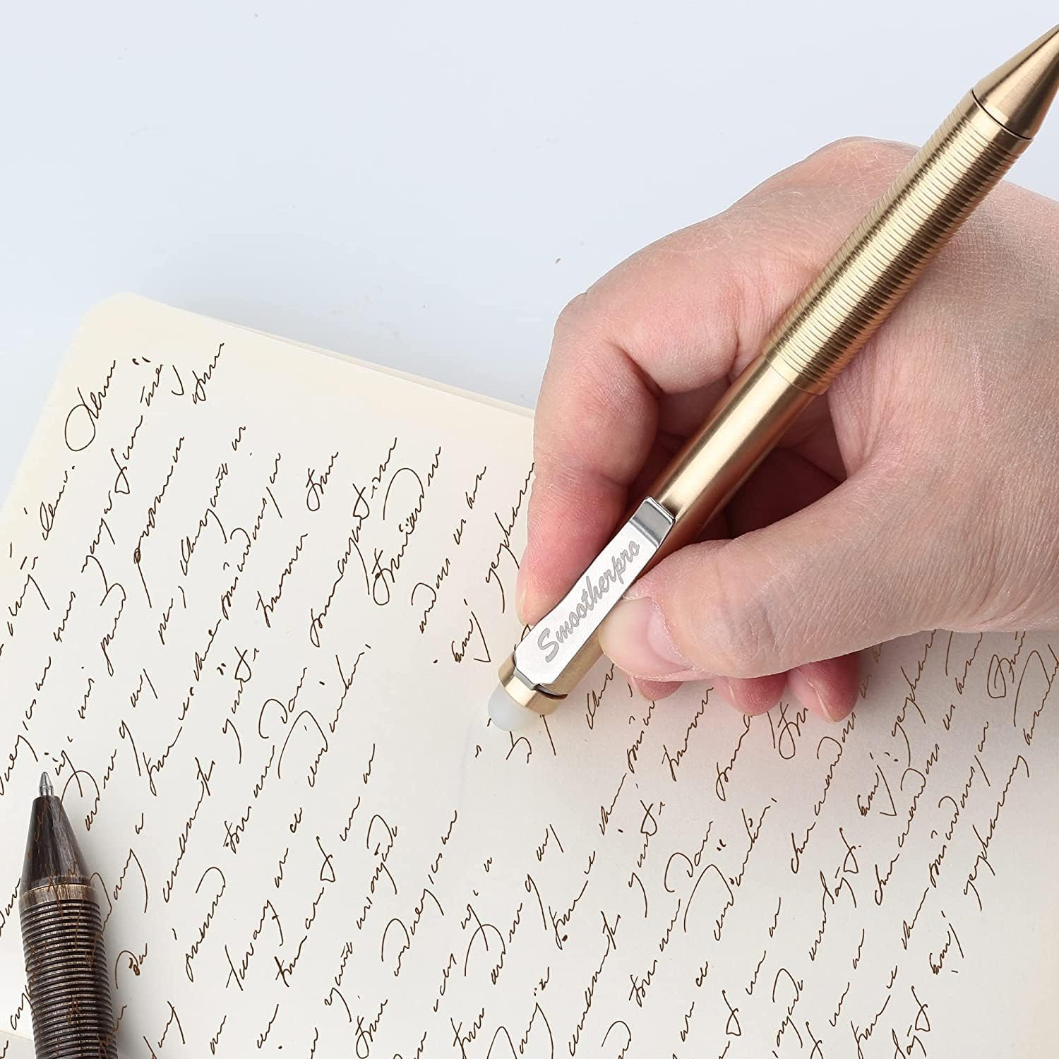 SMOOTHERPRO Erasable Solid Brass Ballpoint Pen Compatible with Pilot Frixion Refill for Office School EDC Color Natural(Ep02Gd) image number 1