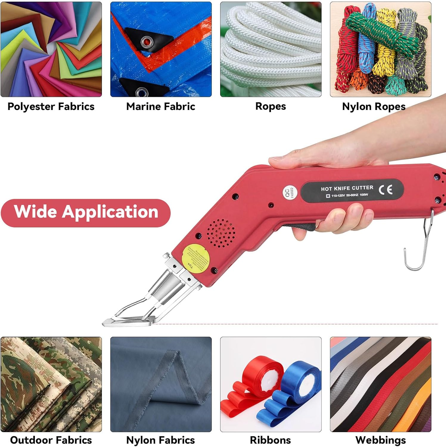 100W Electric Hot Knife Rope Cutter Hot Knife Cutting Tool Fabric Cutter with Heat Dial, 2 Blades, Wire Brush & Hex Wrench &ndash; for Synthetic Fabric, Straps, Canvas, Webbing, Cord image number 4