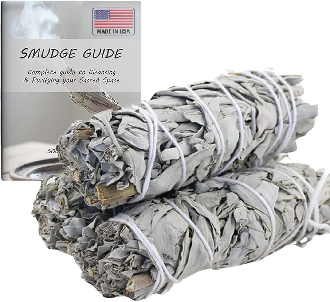 Ancientveda 4 Inch White Sage Smudge Sticks Bulk (3 Pack) - Cleansing House | White Sage for Smudging and Negative Energy Yoga - California Sage Bundles image number 2