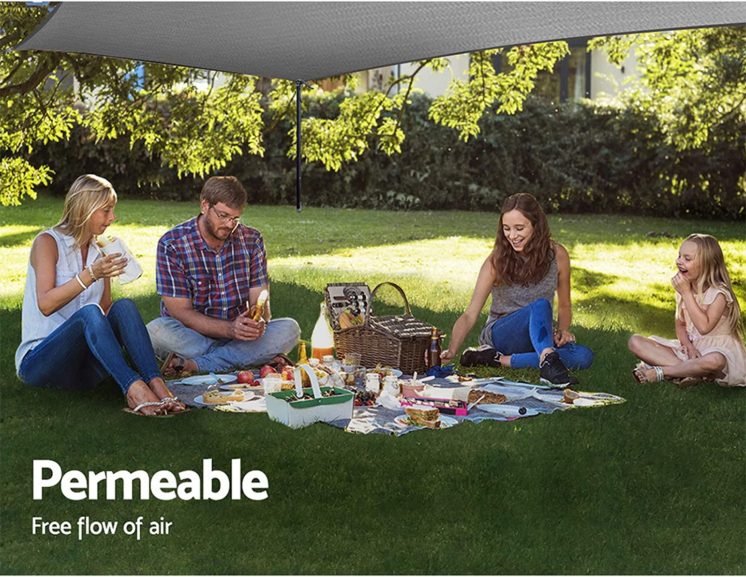 Instahut Shade Sail Rectangle 4 X 6M Sunshade Cloth Shadecloth Sun Block Outdoor Marquee Canopy Shelter Cover for Beach Pool Patio Backyard Lawn Garden Carport Fence Greenhouse, Grey 98% UV Blockage image number 3