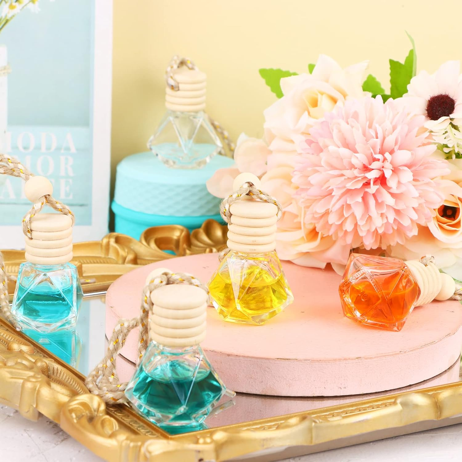 60 Pcs Hanging Car Air Freshener Car Diffuser Bottles Empty Glass Perfume Bottles Air Freshener Diffuser Bottle Pendant for Essential Oils Fragrance Aromatherapy Bottle Ornament Decor (Classic Style) image number 4