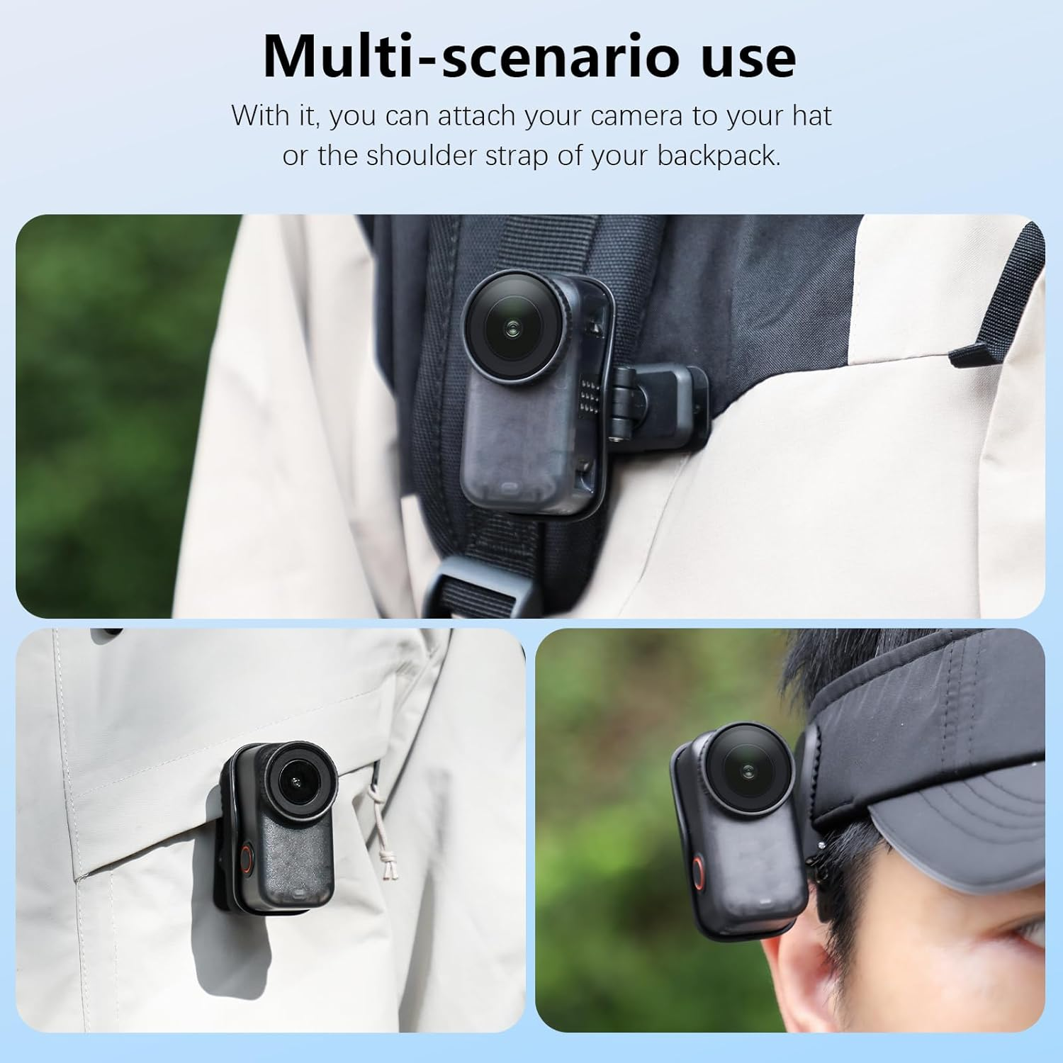 AMAZEAR Backpack Clip Mount for DJI Osmo Nano, 360&deg; Adjustable Hat Clip Holder with Strong Grip, Quick Magnetic Connection, Lightweight Camera Mount for Vlogging, Travel, Outdoor Shooting, Black image number 6