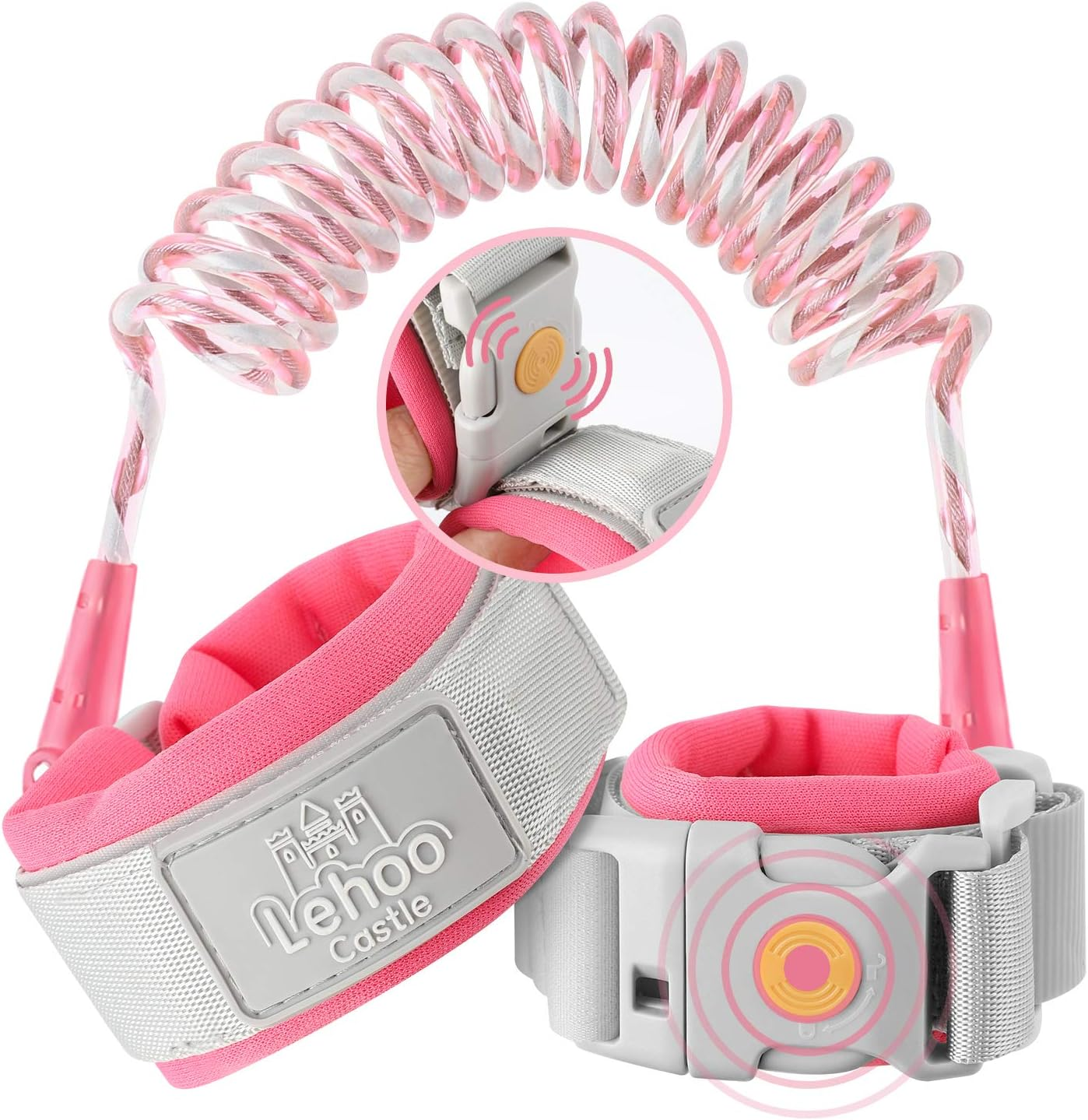 Lehoo Castle anti Lost Wrist Link Safety Harness, 1.5M Toddler Harness Leash for Kids, Adjustable Walking Strap, 360&deg; Rotation Baby Safety Harness with Induction Lock (Pink)