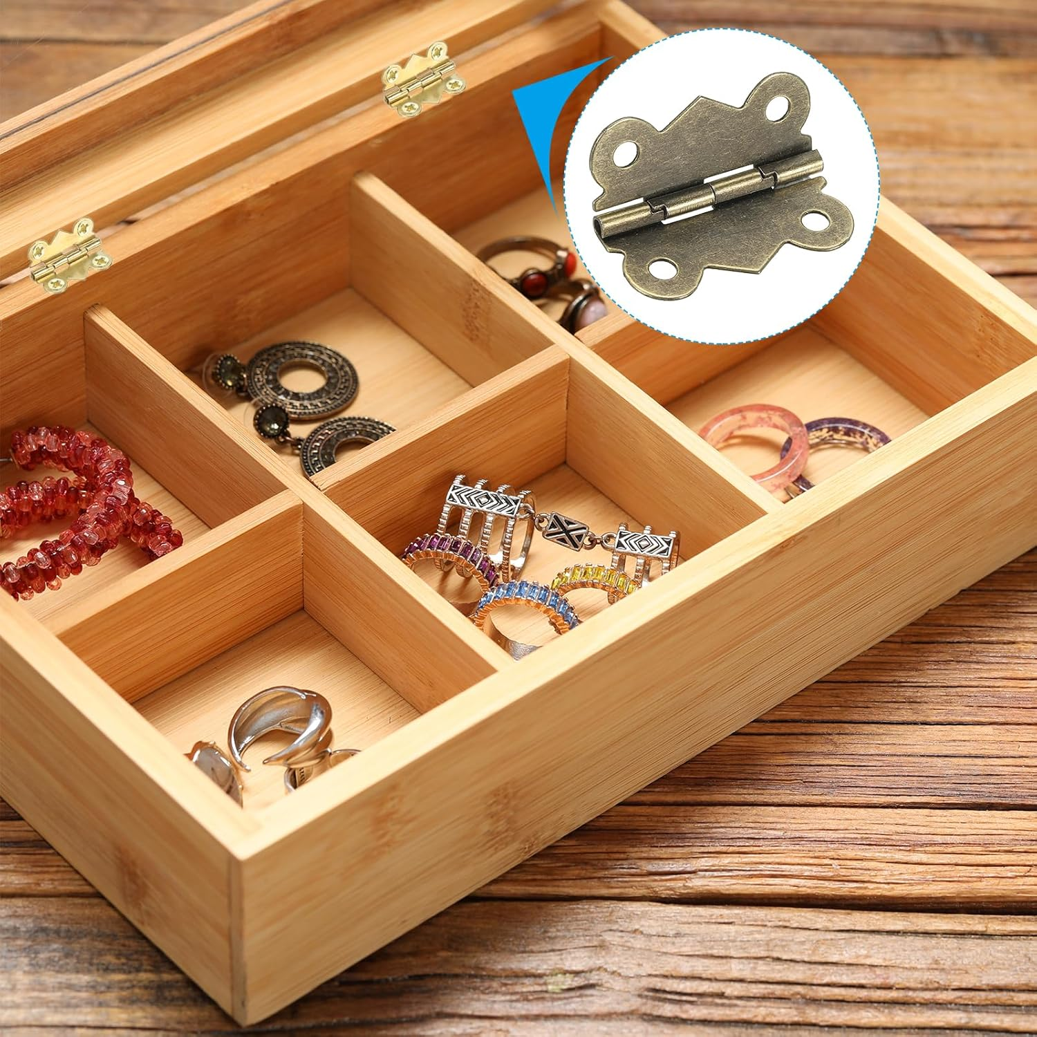 Uxcell Small Jewelry Box Hinges 1-5/8 Inch, 10 Pack 90-Degree Mini Butterfly Hinges Jewelry Box Hardware with 40 Screws for Cabinet Wooden Box Drawer Craft, Brown image number 6