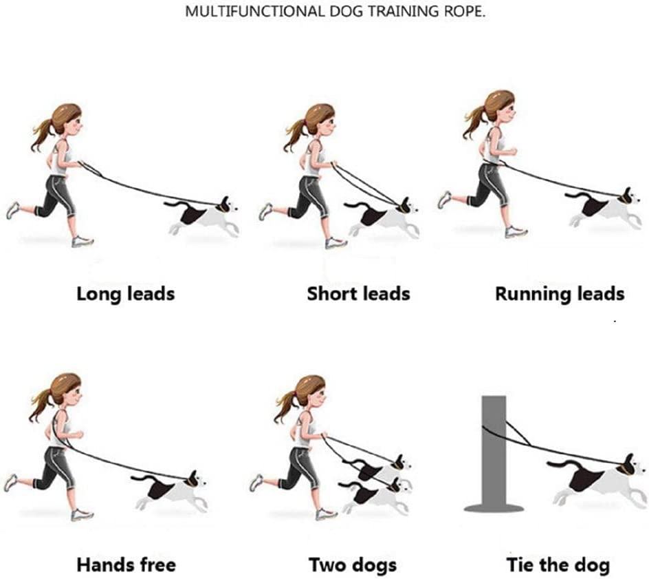 Hands Free Rope Dog Leash 7.5 FT with Adjustable Double Swivel Hook for Small Medium and Large Dogs Running Hiking Camping Walking (Cherry Blossom) - Black image number 5