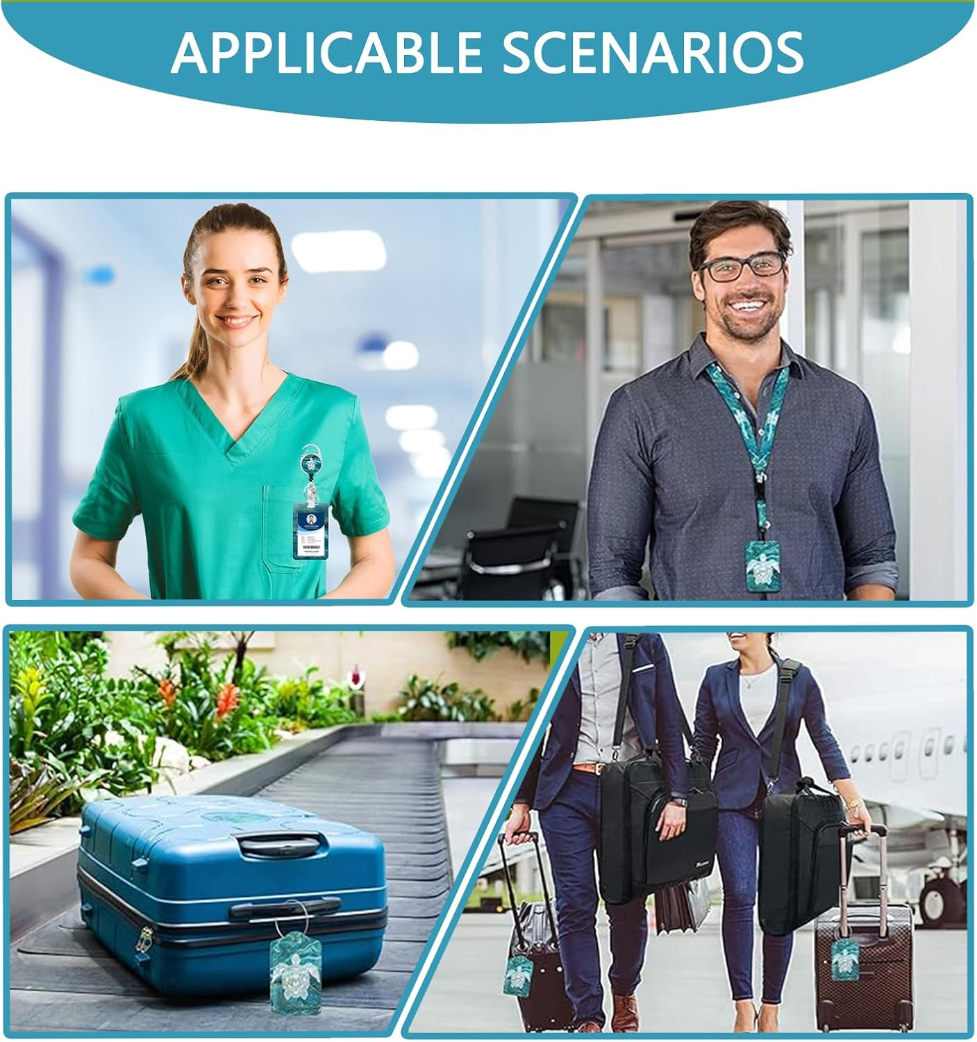 Checkzed Sea Turtle Lanyards for Office ID Badges, Creative Badge Reel Retractable and Detachable Name Tag Clip, Retractable 24" UHMWPE Fiber Pull Cords, Suitable for Staff and Students (Green) image number 2