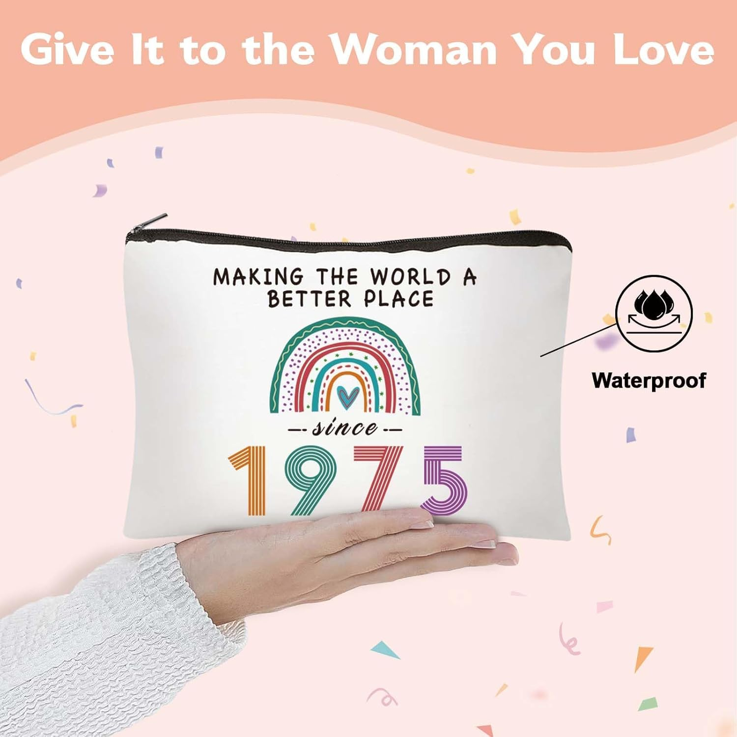 Weenwill Rainbow Makeup Bag,Birthday Gifts for Women 1975 Inspirational Travel Cosmetic Bag Funny 40Th Birthday Gift for Her Makeup Bag for Ladies Mum Wife Daughter Teacher image number 2