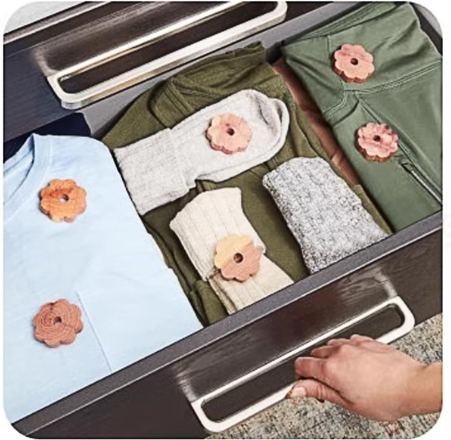 Yotsuba Cedar Rings, 12-Pack Cedar Rings for Clothes Storage - Natural Scented Insect Repellent for Moth Control - Easy to Hang on Hangers - Safe for Clothes, Linen, and Homes (Flower Ring) image number 3