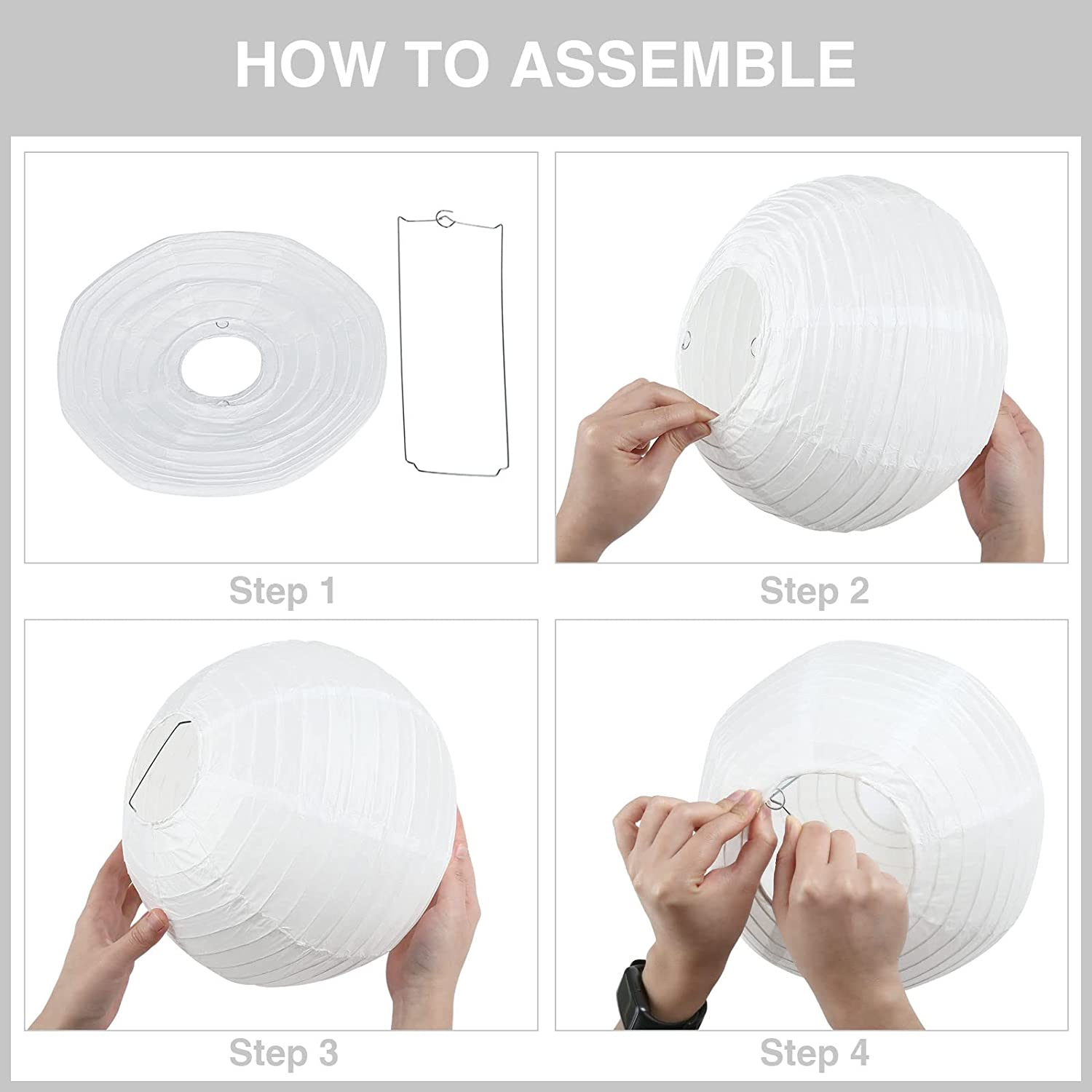 GWHOLE 12 Inch Paper Lanterns round Hanging Lamp Shade Lanterns - White (10 PCS) image number 5